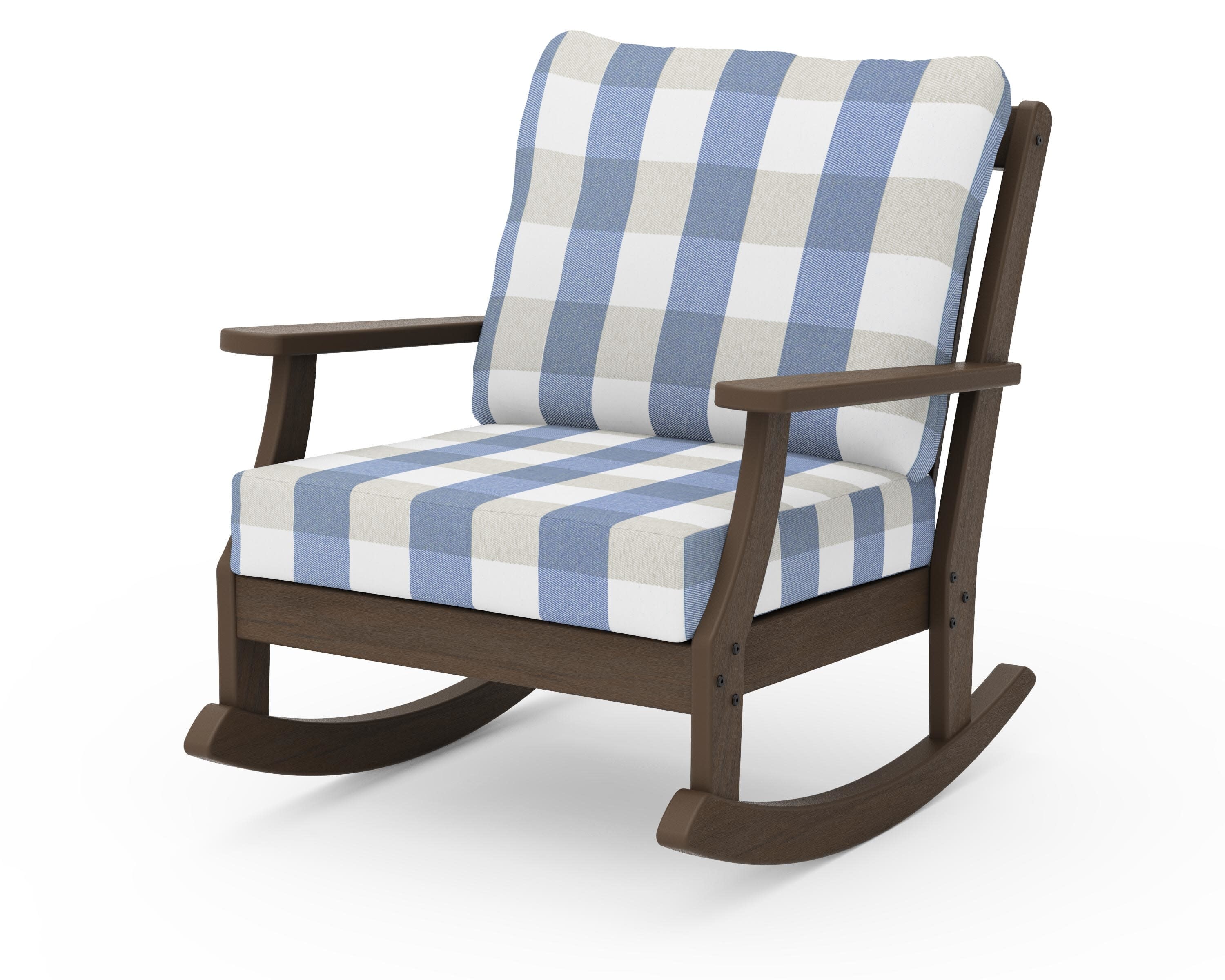 Braxton Deep Seating Rocking Chair in Kona / Buffalo Plaid Sky Blue
