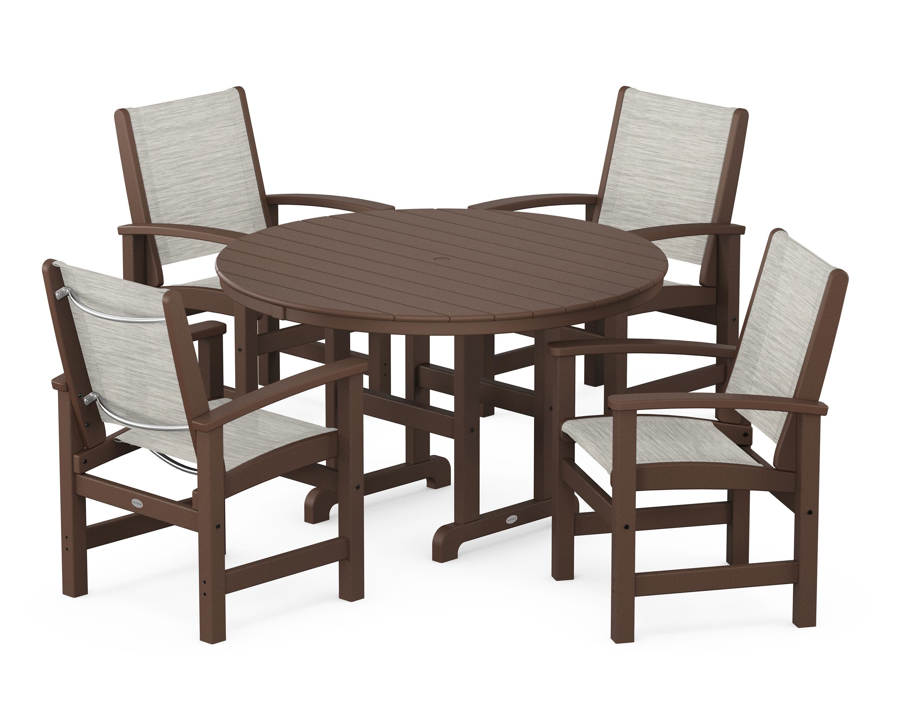 Coastal 5-Piece Round Farmhouse Dining Set in Mahogany / Birch Sling