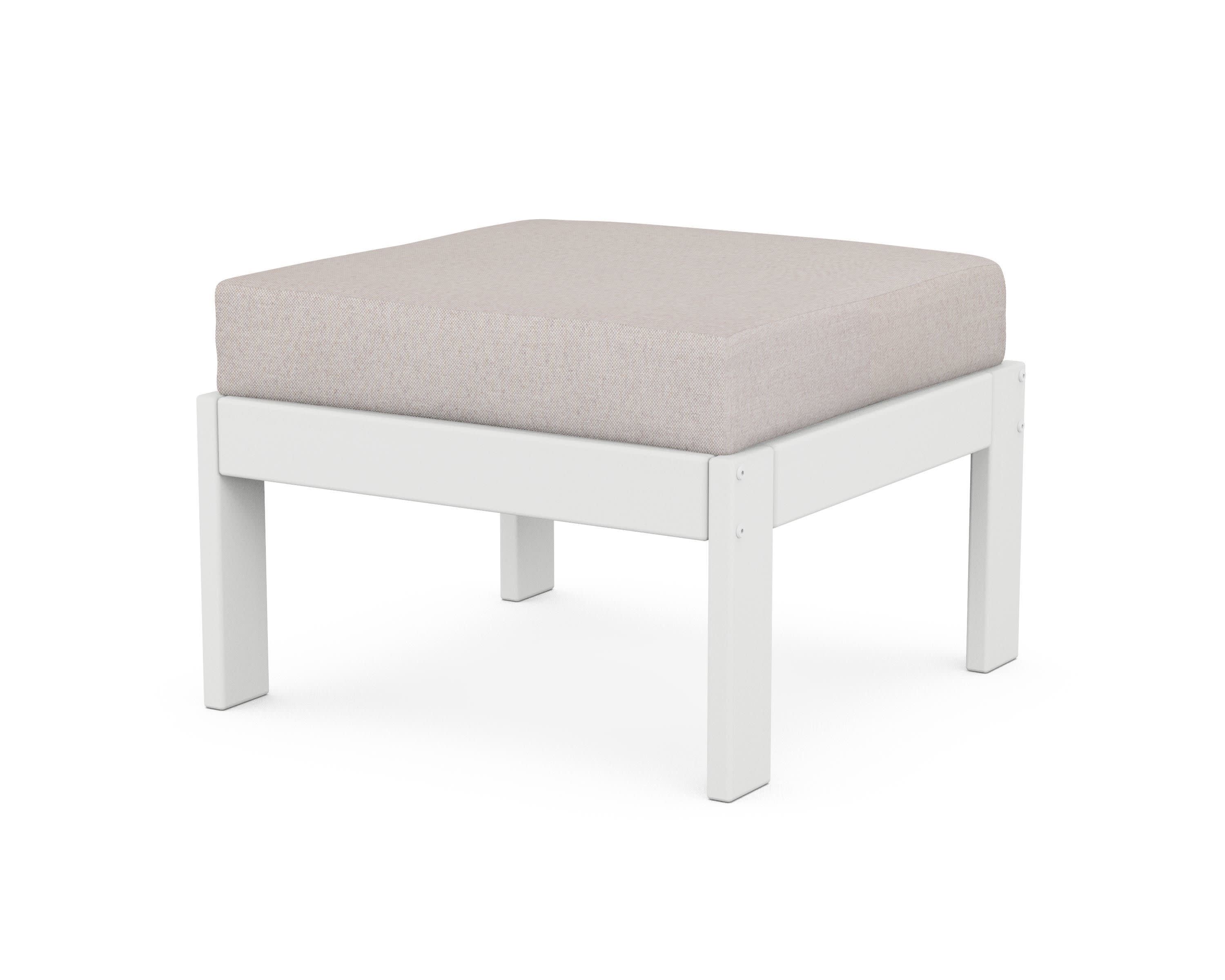 Vineyard Modular Ottoman in White / Dune Burlap