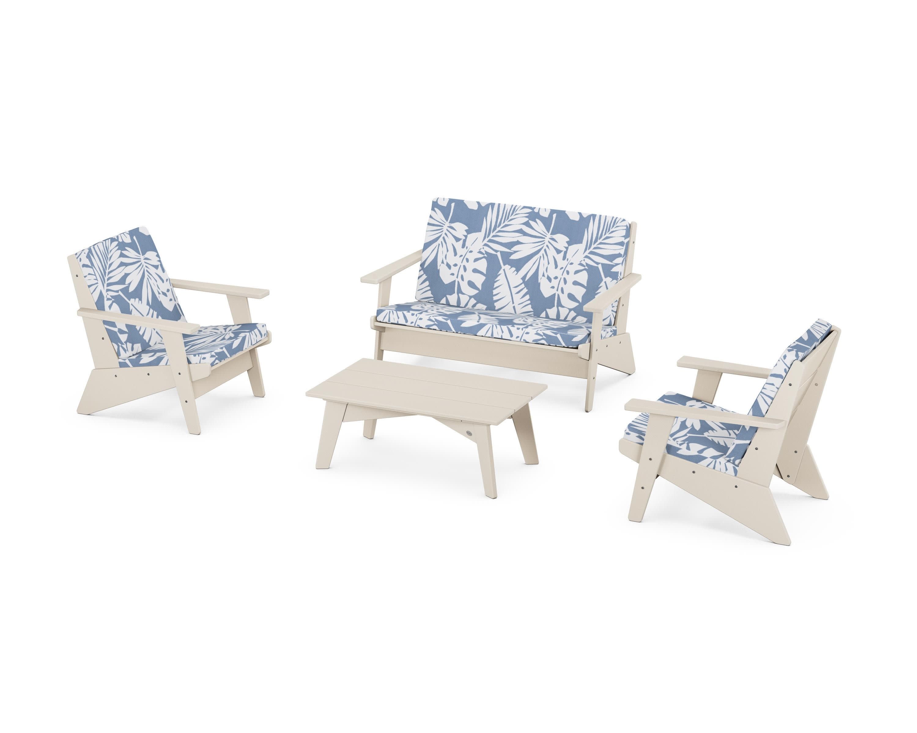 Riviera Modern Lounge 4-Piece Set in Sand / Leaf Sky Blue