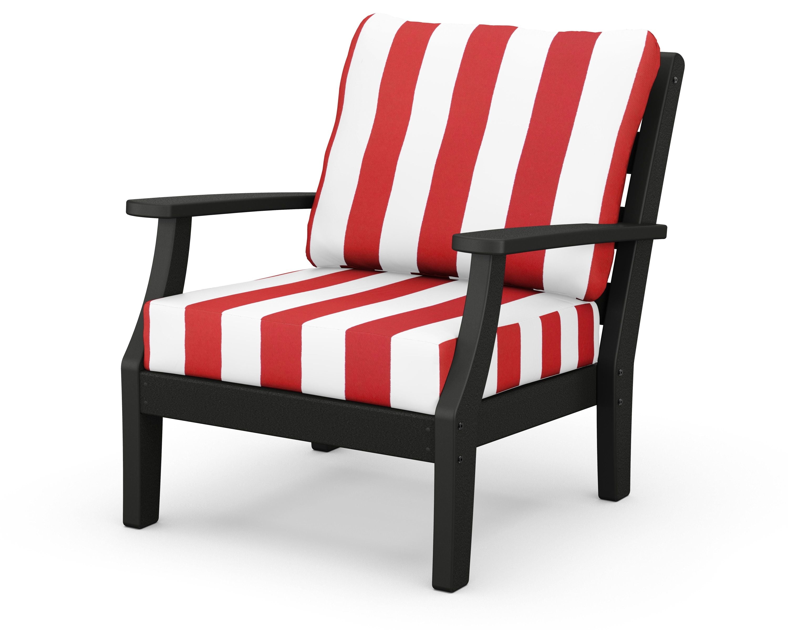 Chesapeake Deep Seating Chair in Black / Cabana Stripe Crimson