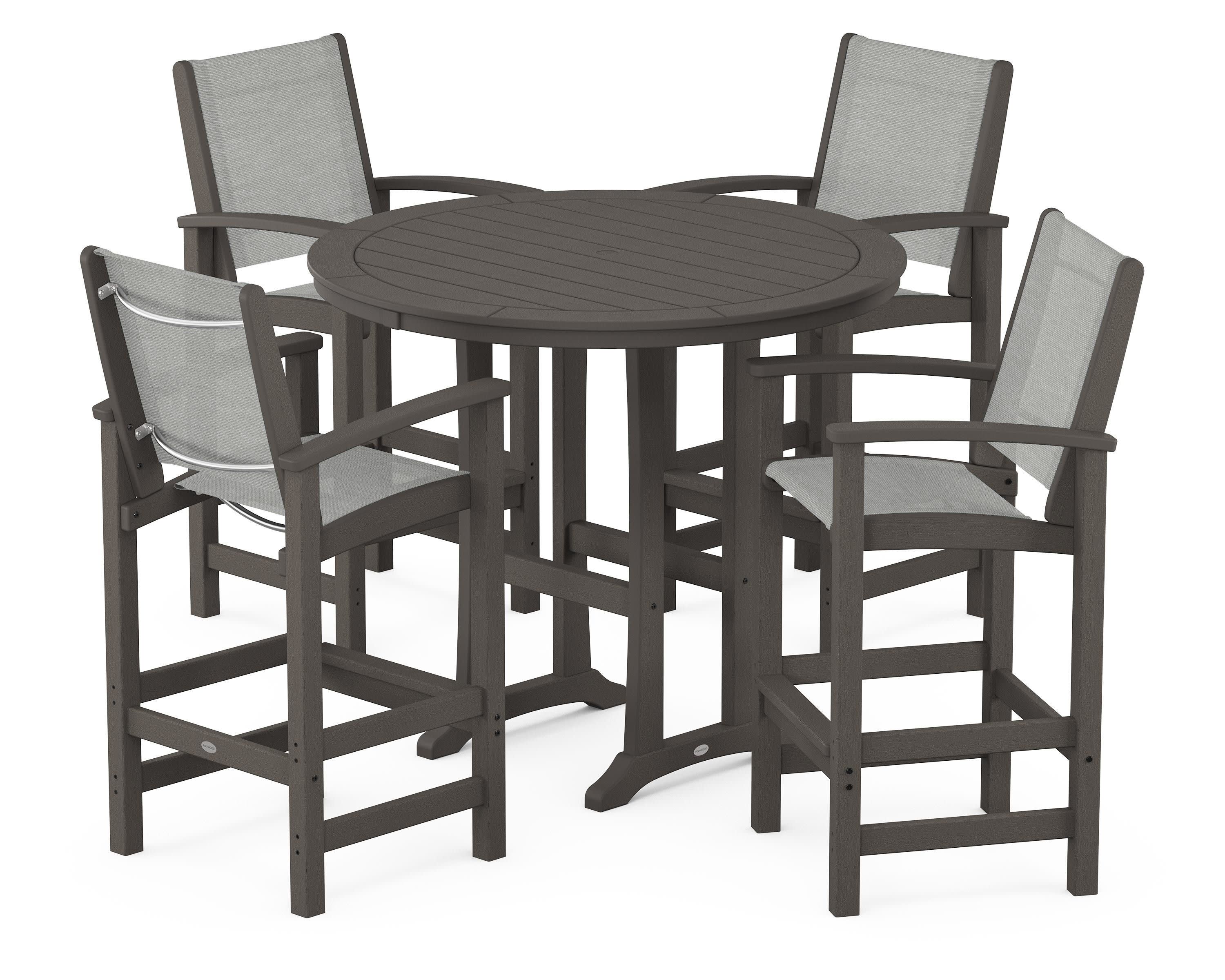 Coastal 5-Piece Nautical Trestle Bar Set in Vintage Coffee / Metallic Sling