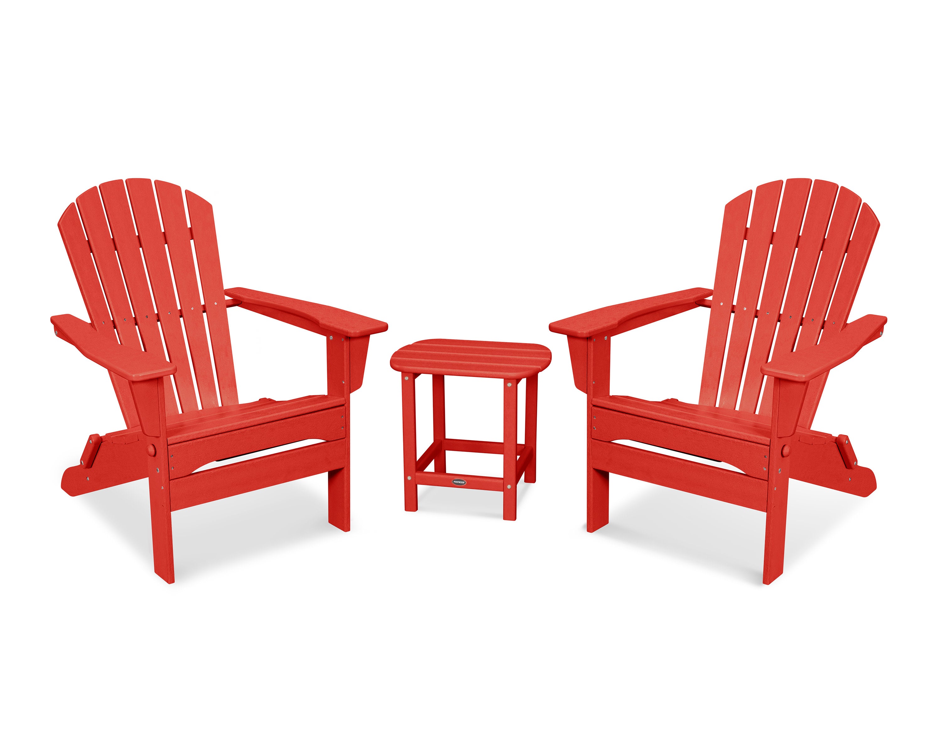 South Beach 3-Piece Folding Adirondack Set in Sunset Red