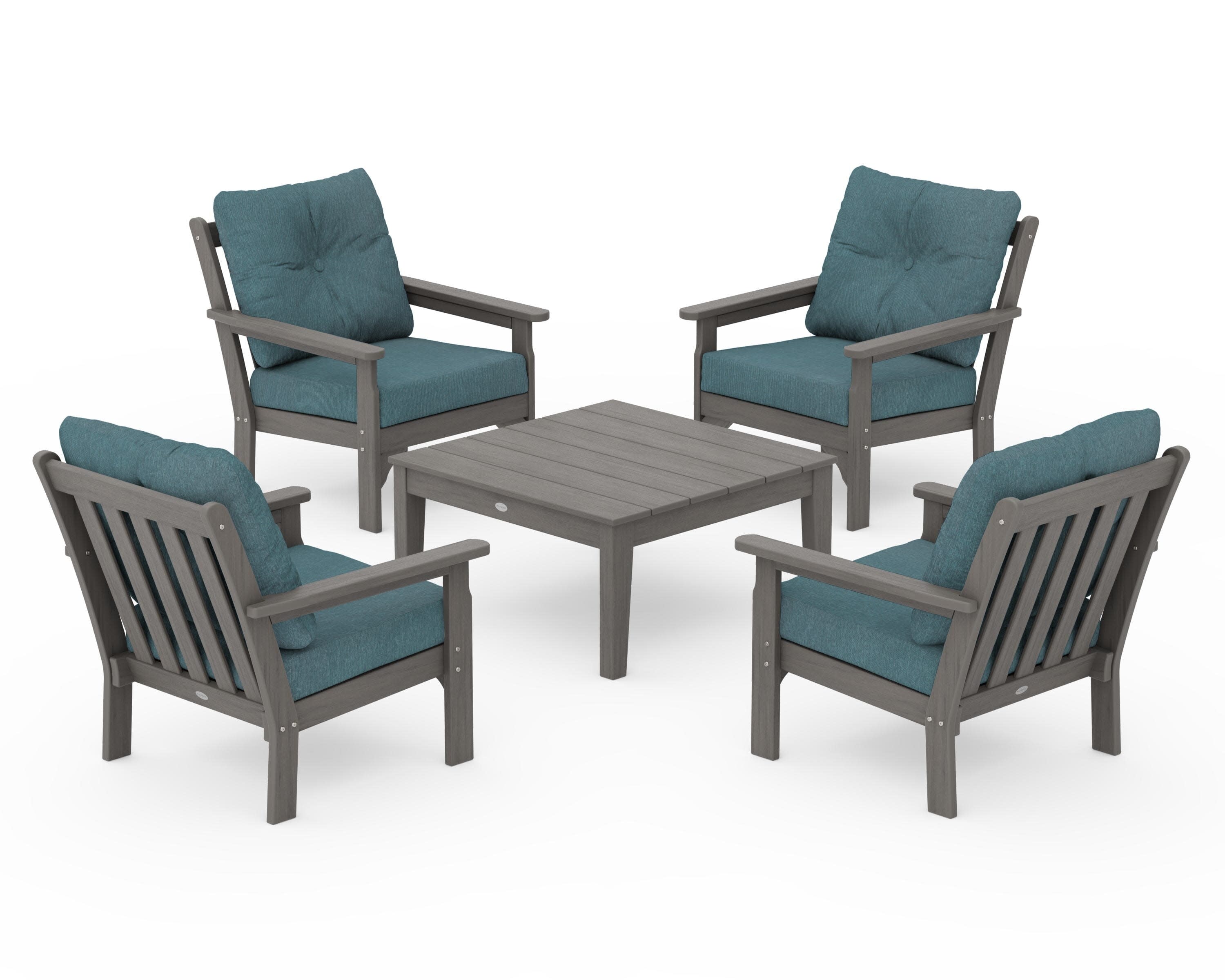 Vineyard 5-Piece Deep Seating Conversation Set in Driftwood / Ocean Teal