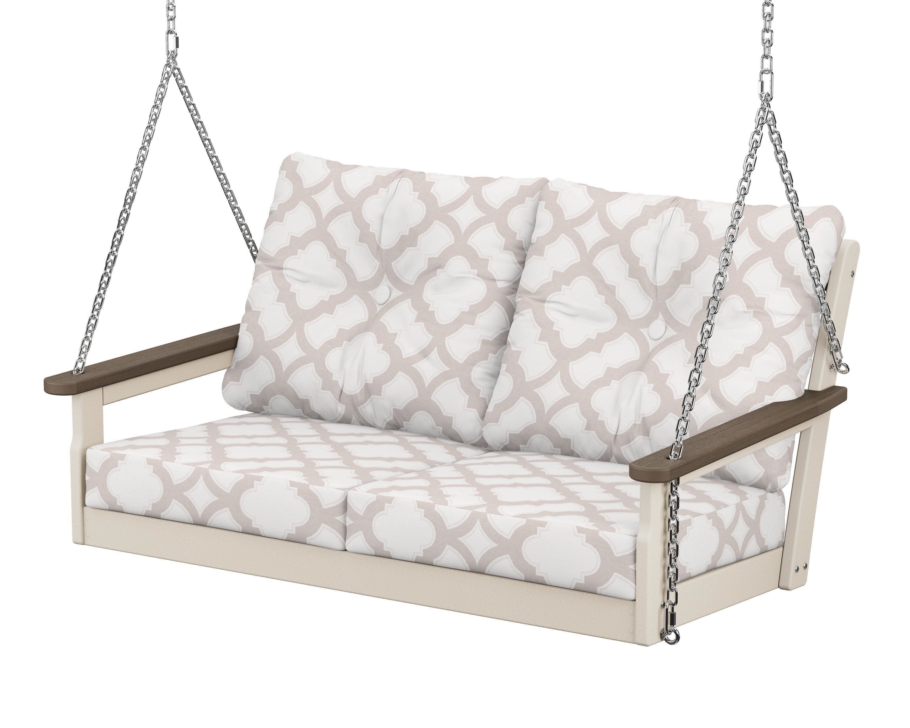 Vineyard Deep Seating Swing in Sand / Kona / Trellis Dune Burlap