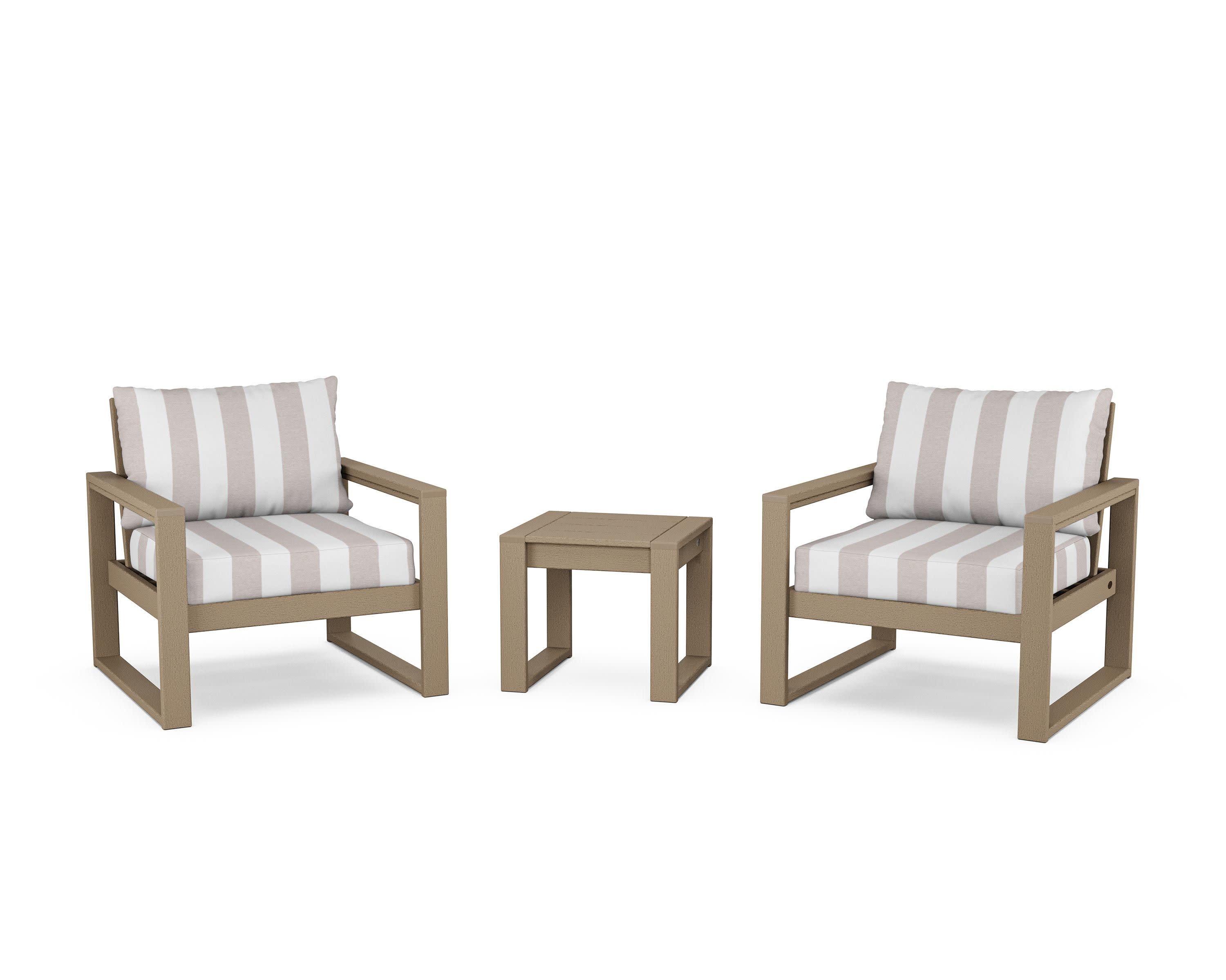 EDGE Sectional 3-Piece Deep Seating Set in Vintage Sahara / Cabana Stripe Dune Burlap