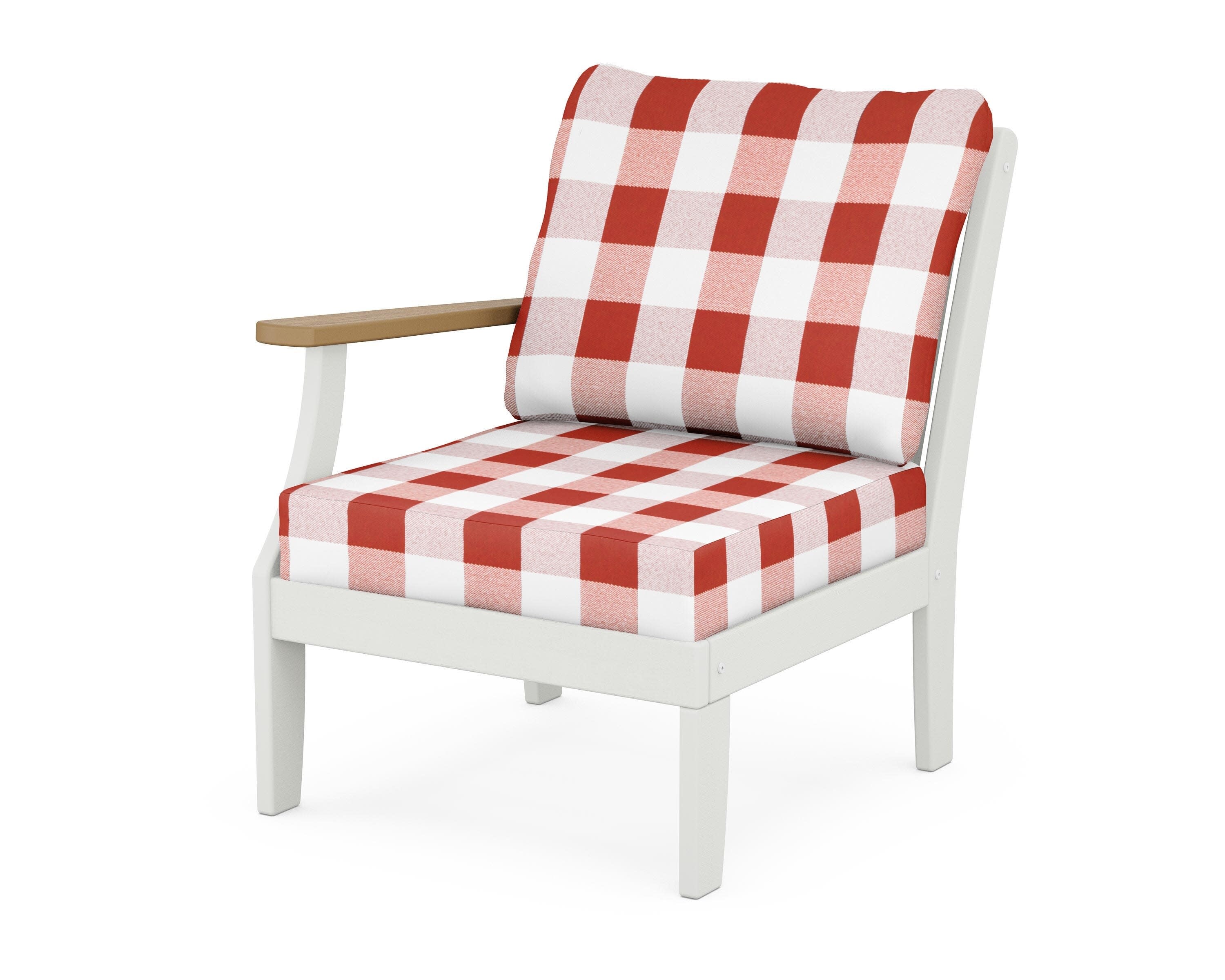 Braxton Modular Left Arm Chair in White / Natural / Buffalo Plaid Crimson