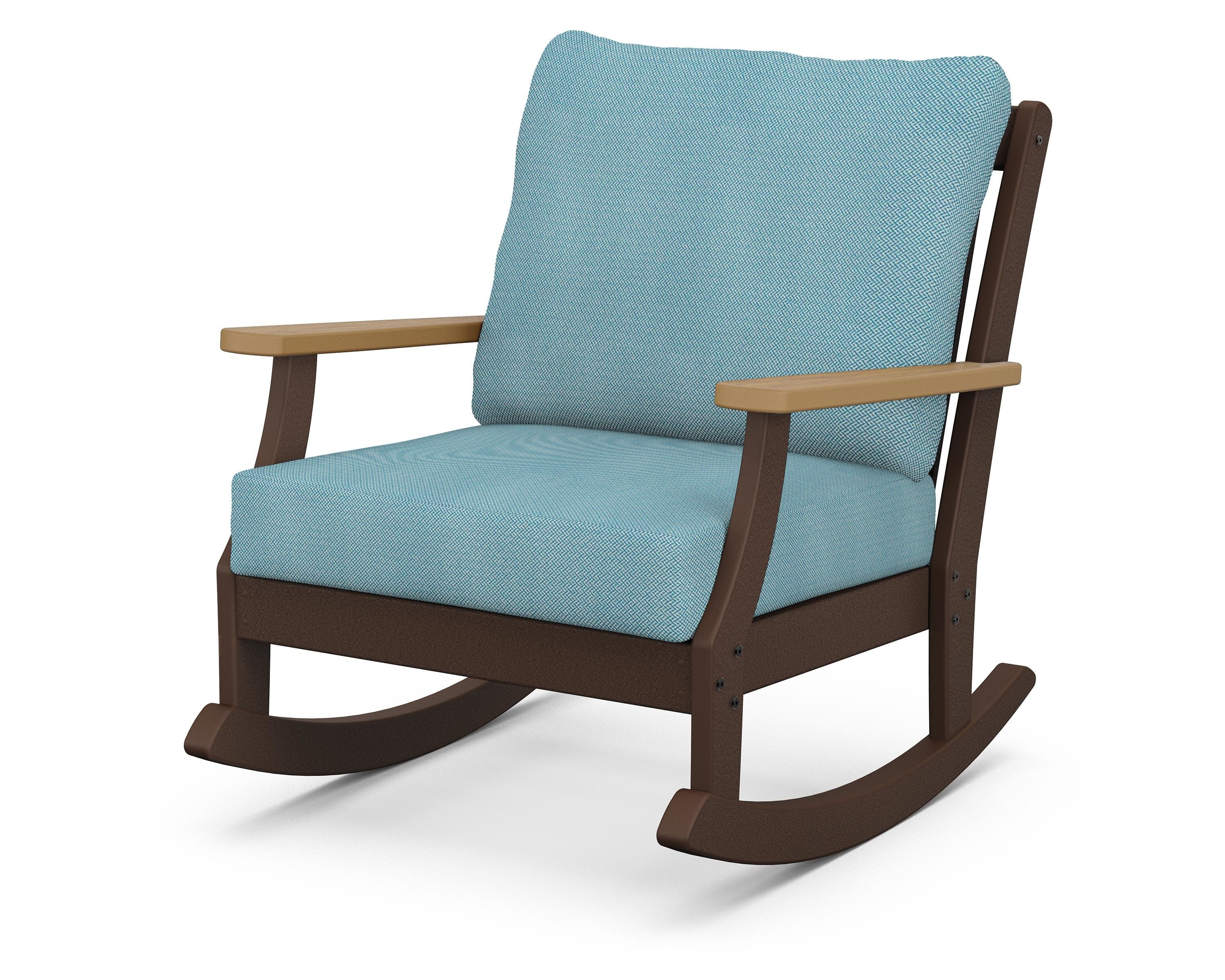 Braxton Deep Seating Rocking Chair in Mahogany / Natural / Lattice Sky Blue