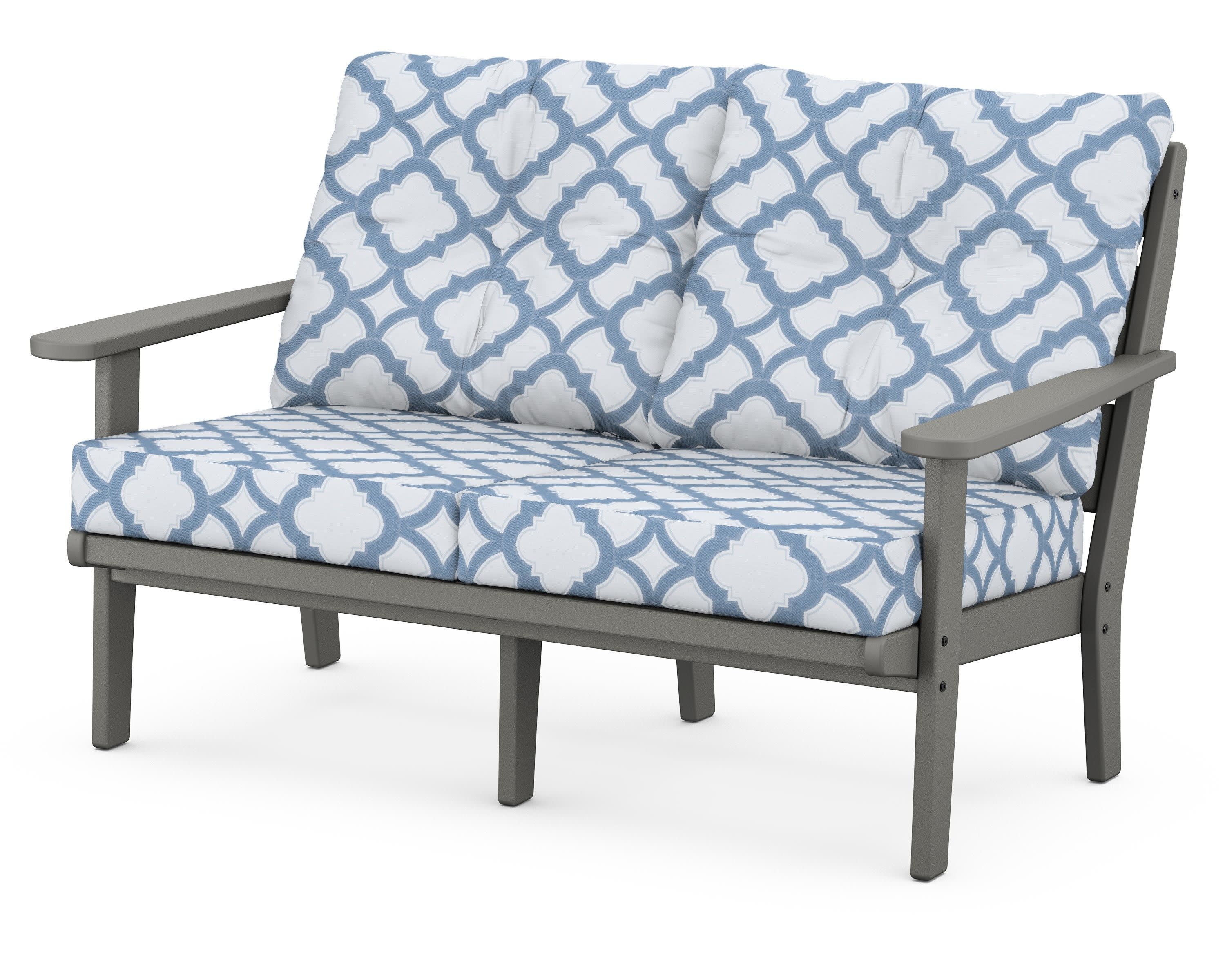Lakeside Deep Seating Loveseat in Slate Grey / Trellis Sky Blue