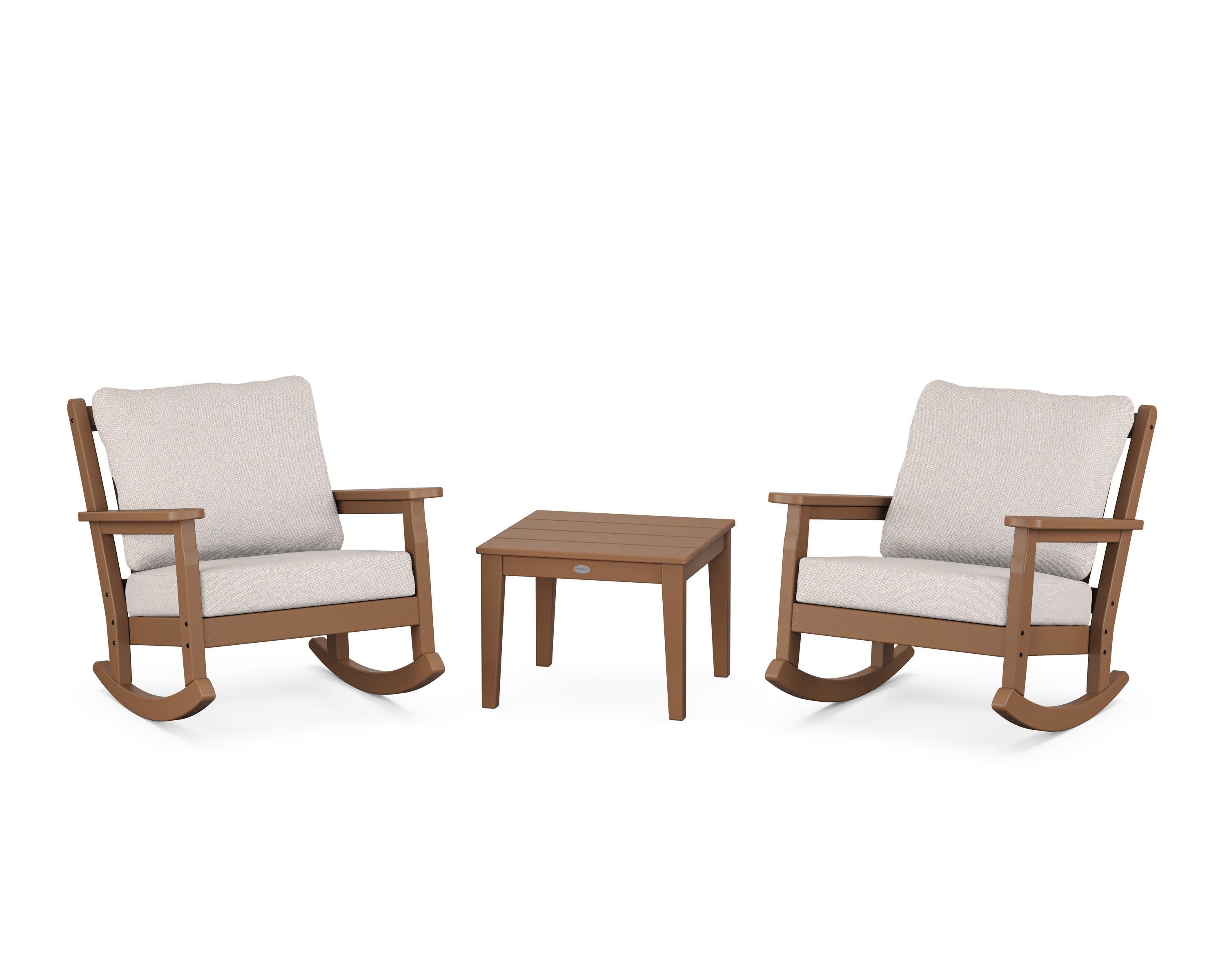 Chippendale 3-Piece Deep Seating Rocker Set in Teak / Dune Burlap
