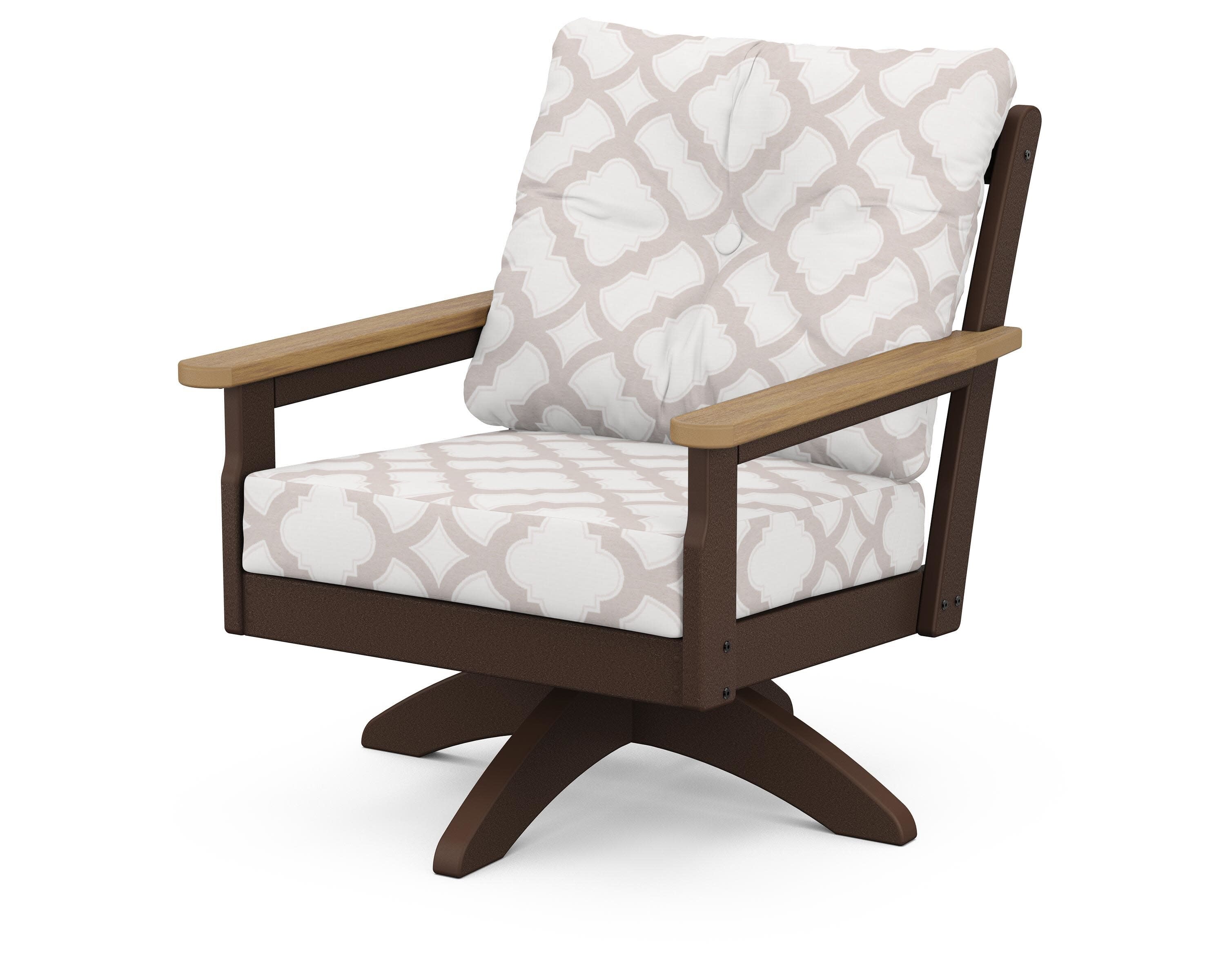 Vineyard Deep Seating Swivel Chair in Mahogany / Natural / Trellis Dune Burlap