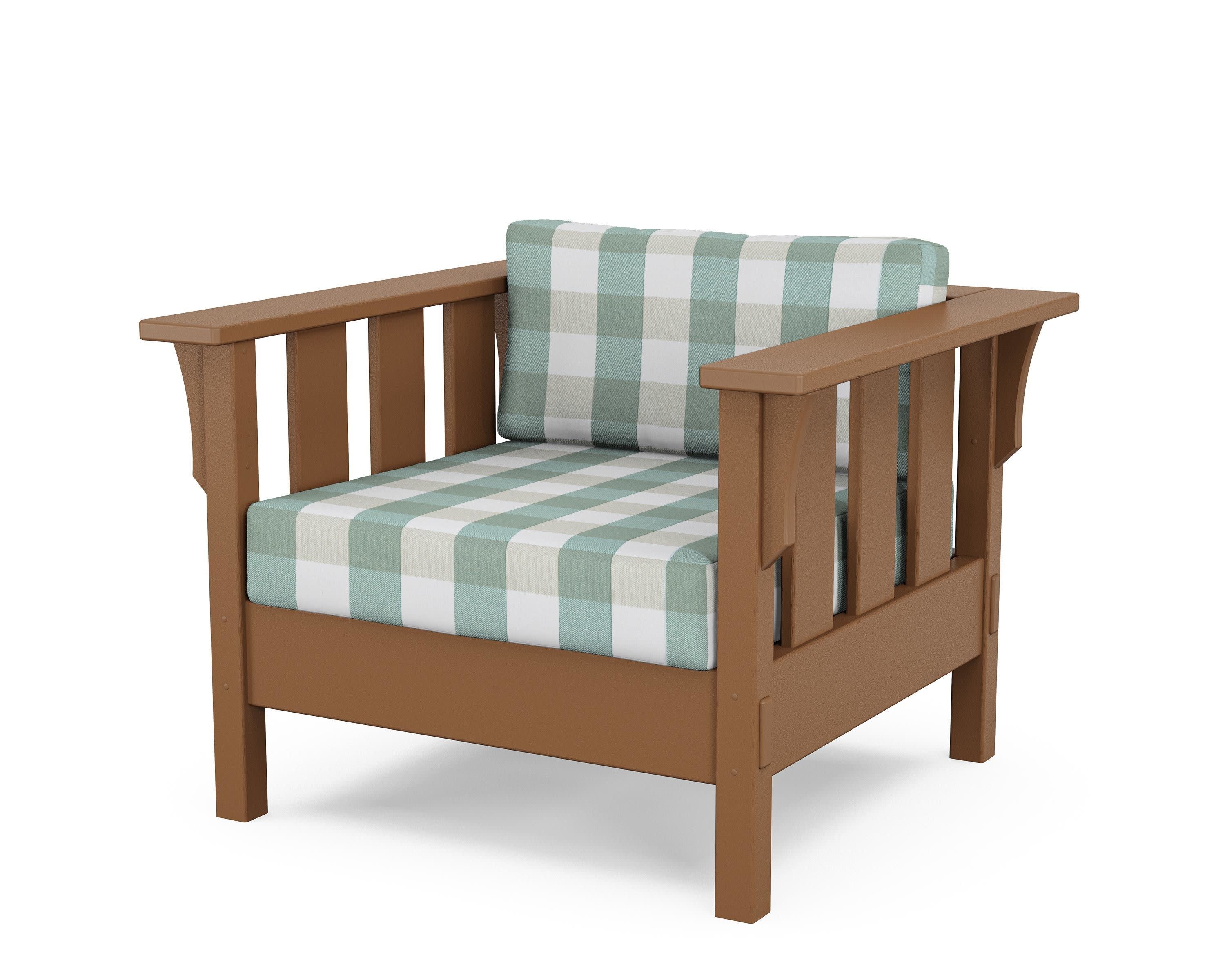 Acadia Deep Seating Chair in Teak / Buffalo Plaid Glacier Spa