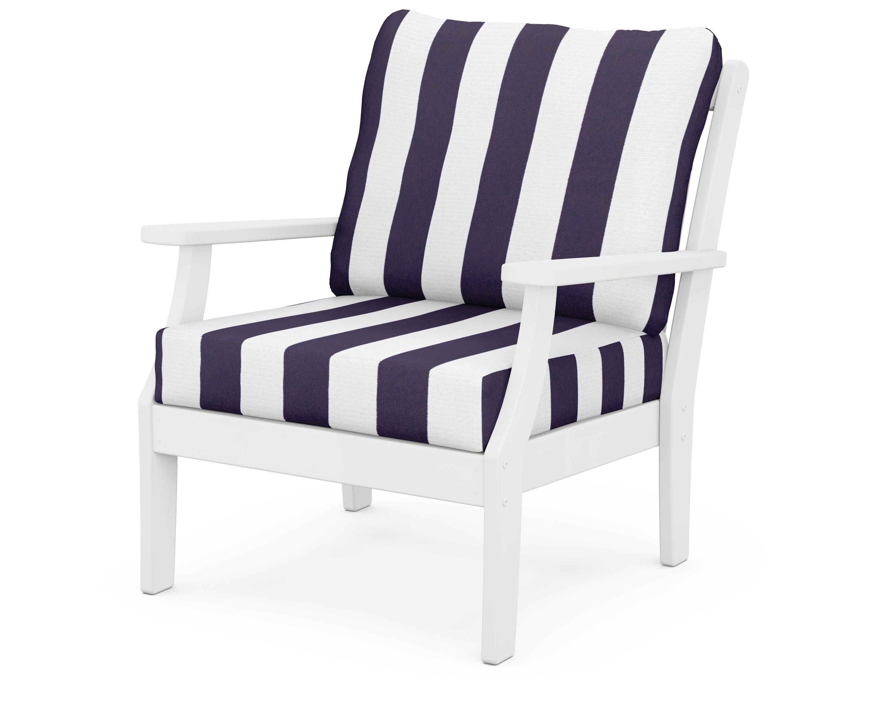 Braxton Deep Seating Chair in White / Cabana Stripe Navy