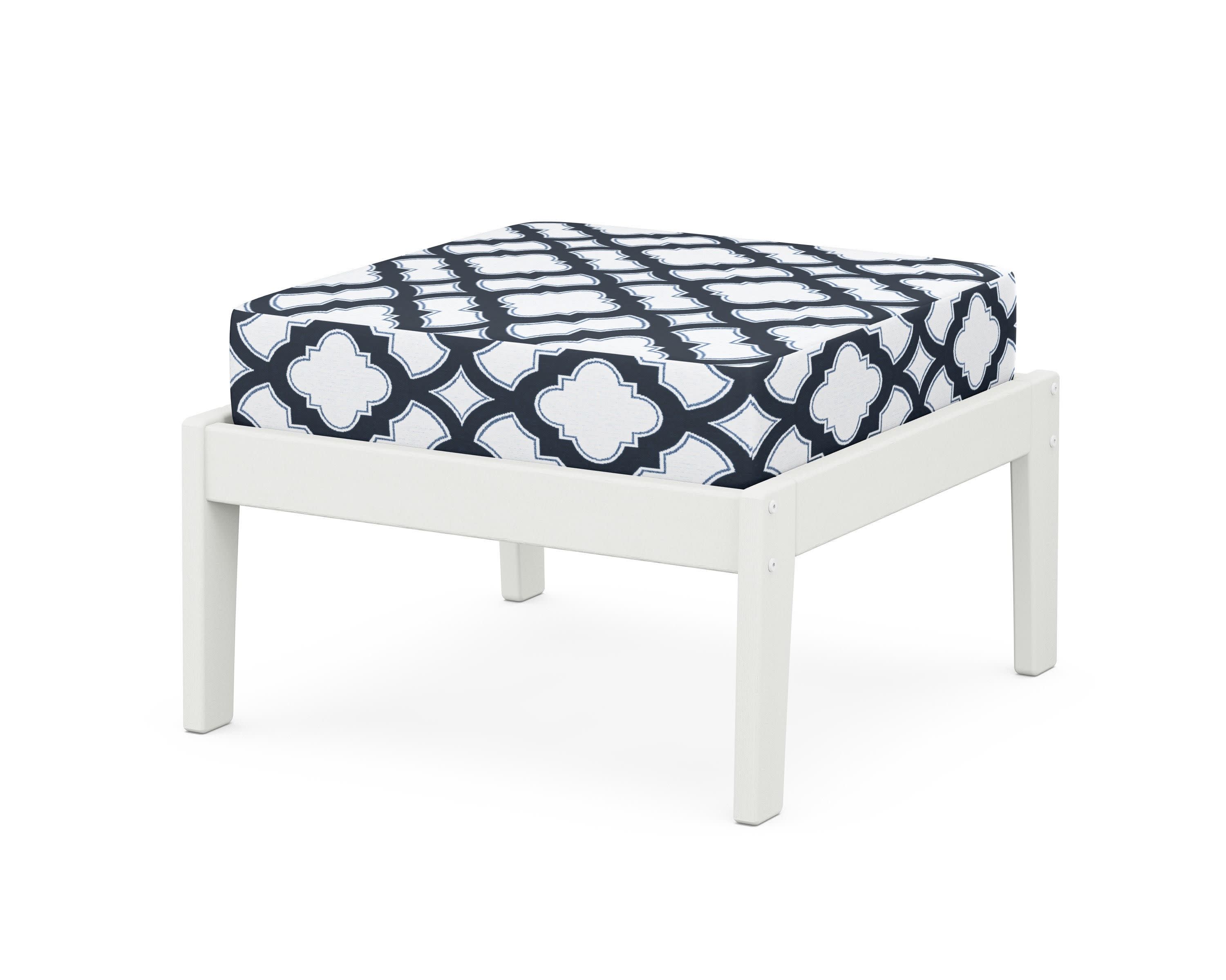 Deep Seating Ottoman in Vintage White / Trellis Marine Indigo