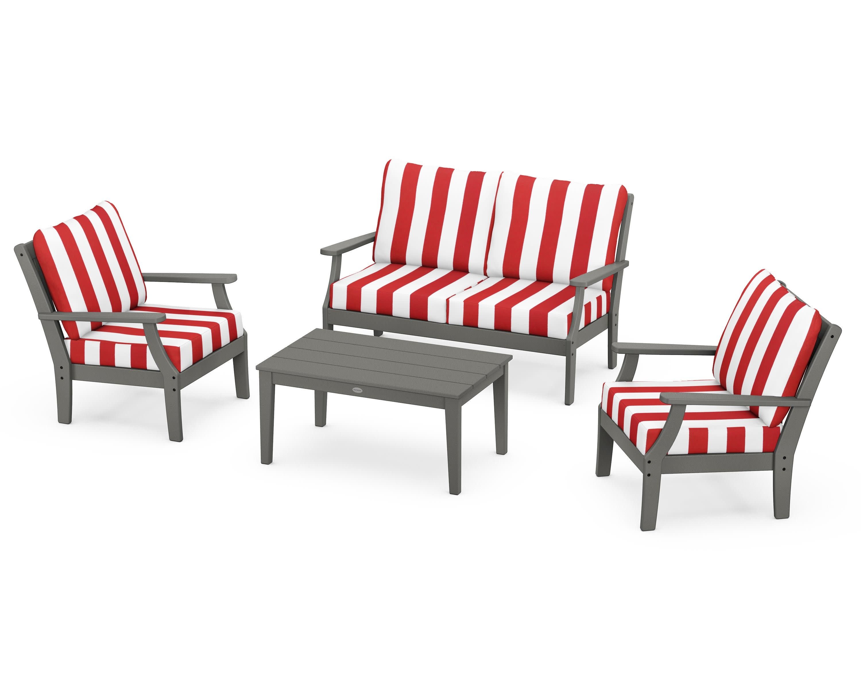 Braxton 4-Piece Deep Seating Chair Set in Slate Grey / Cabana Stripe Crimson