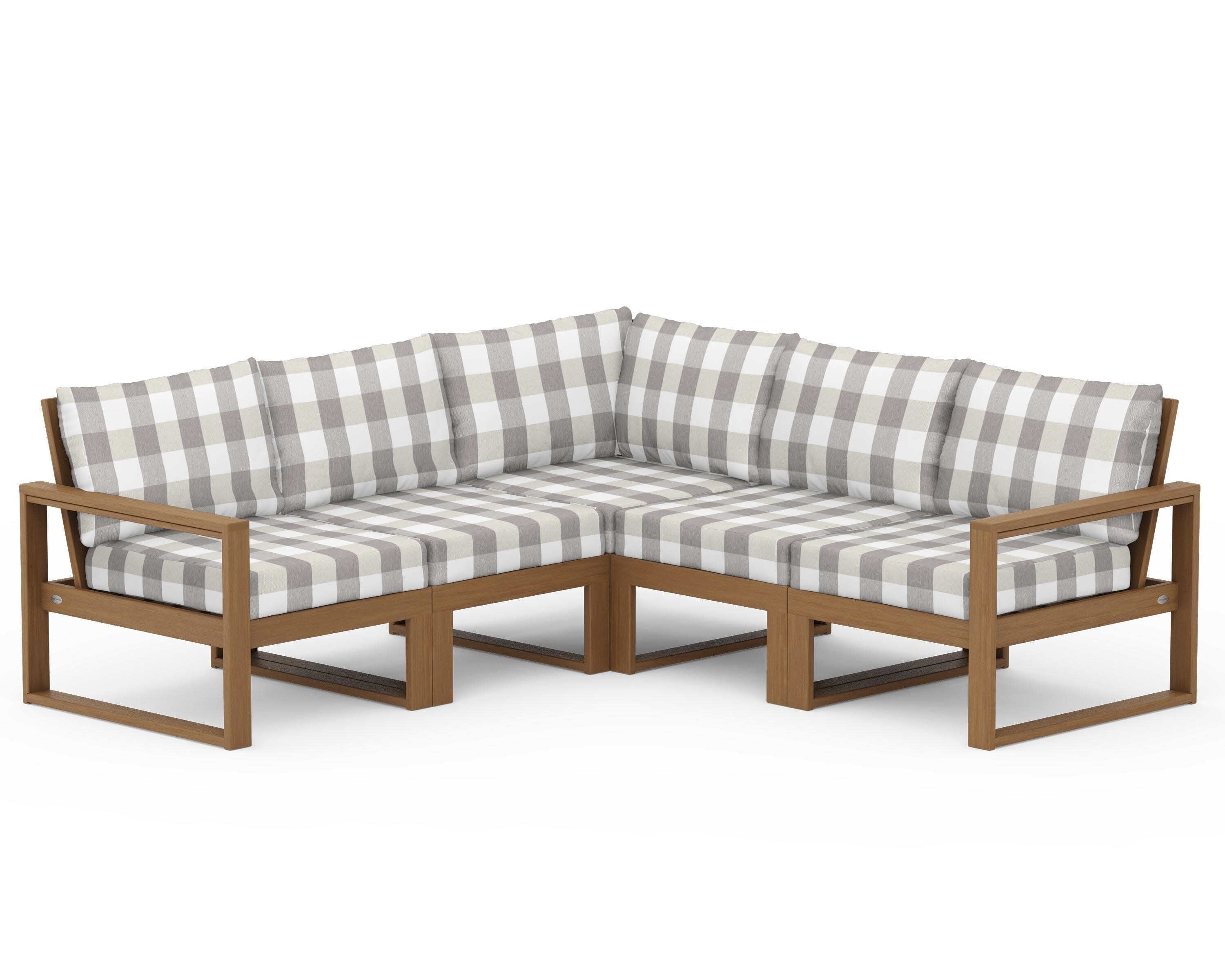 EDGE 5-Piece Modular Deep Seating Set in Natural / Buffalo Plaid Grey Mist