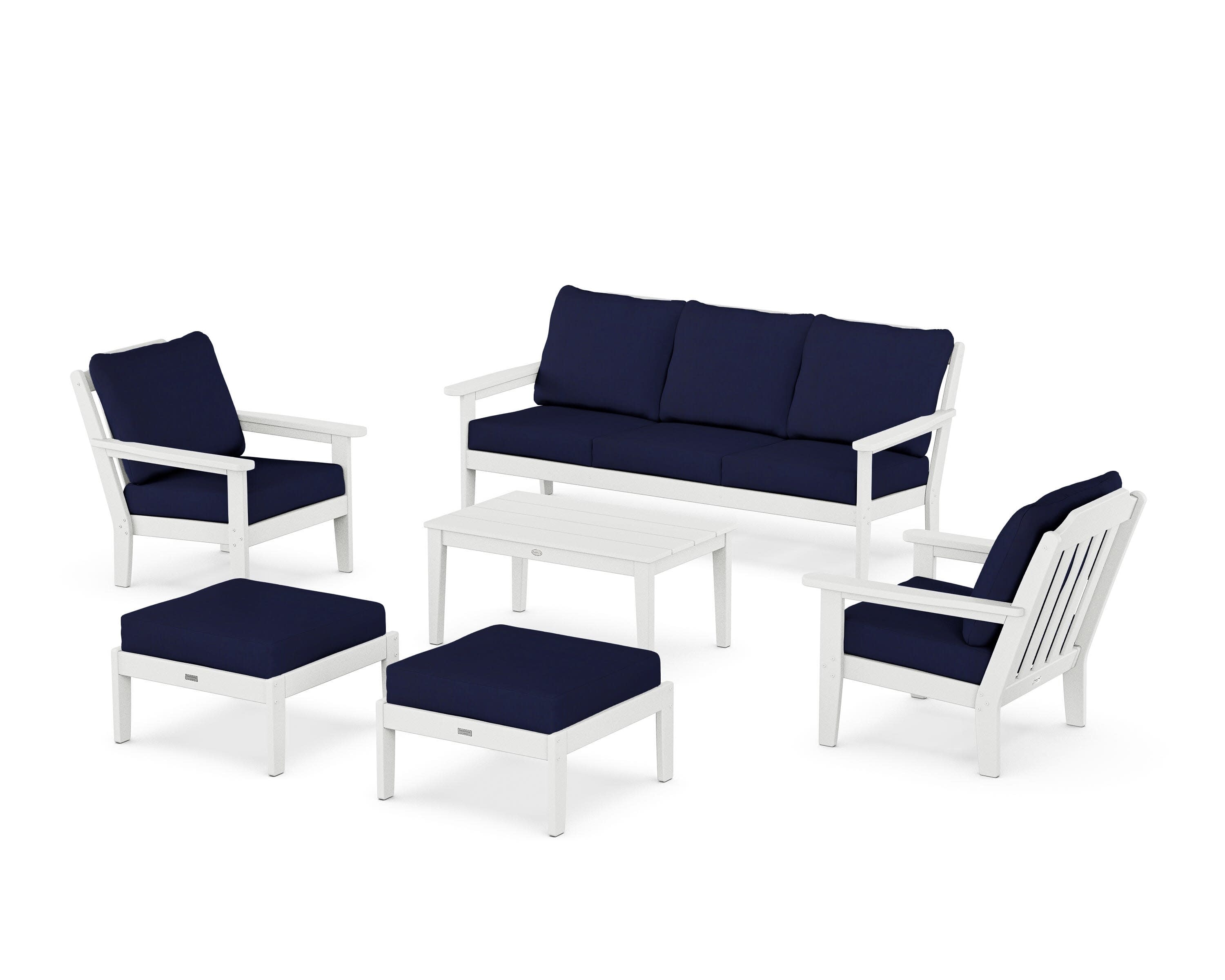 Cottage 6-Piece Lounge Sofa Set in White / Navy