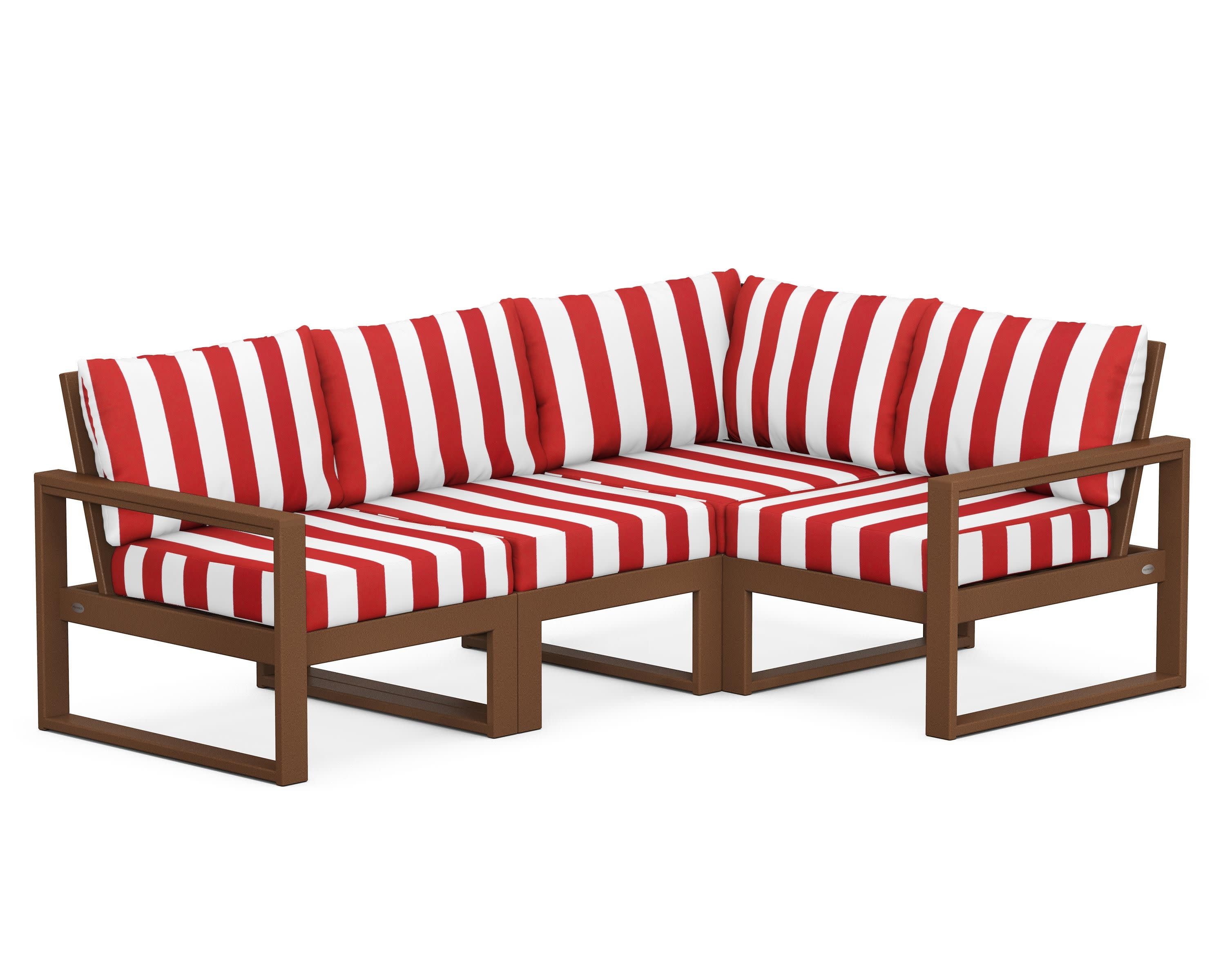 EDGE 4-Piece Modular Deep Seating Set in Teak / Cabana Stripe Crimson