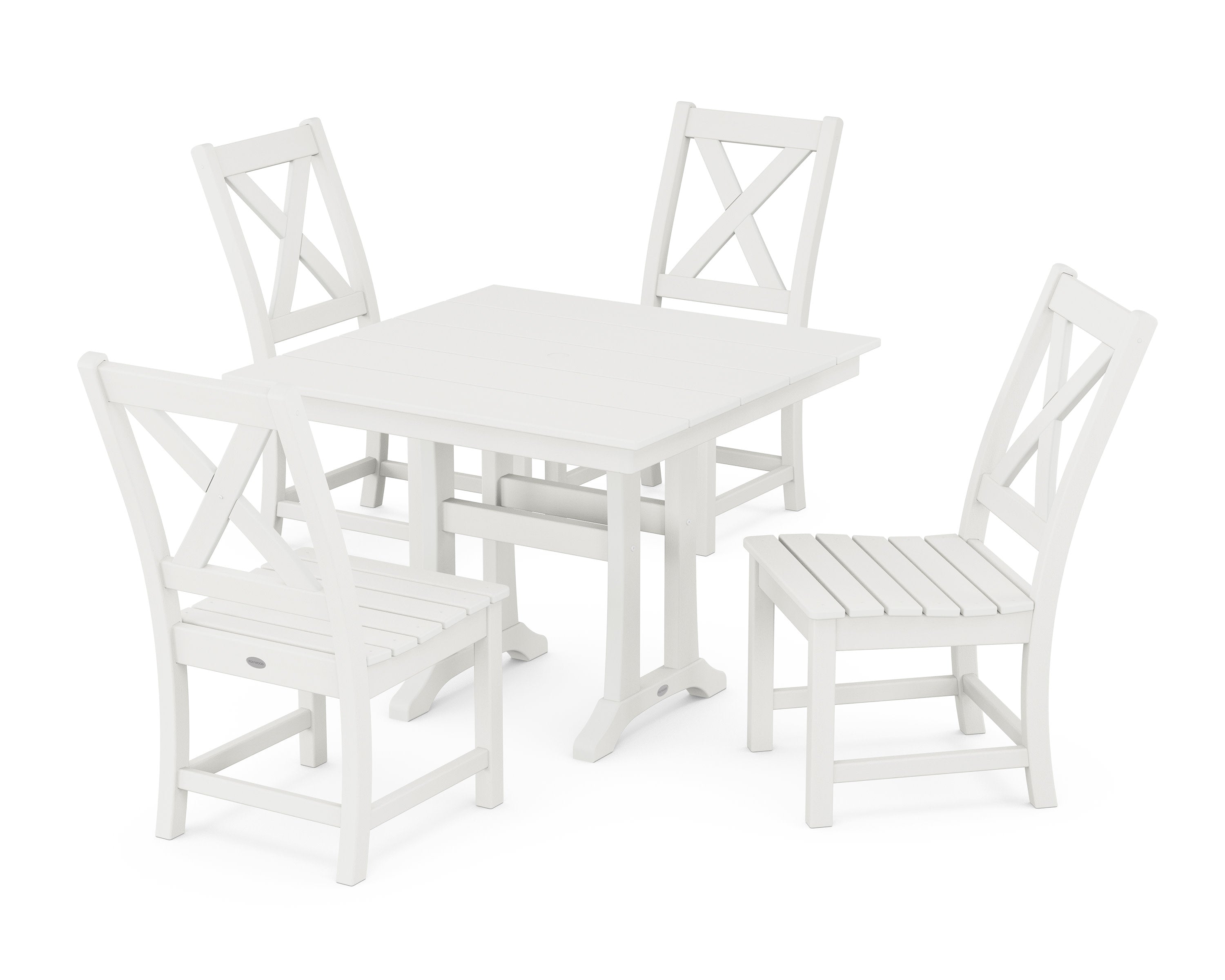 Braxton Side Chair 5-Piece Farmhouse Dining Set With Trestle Legs in Vintage White