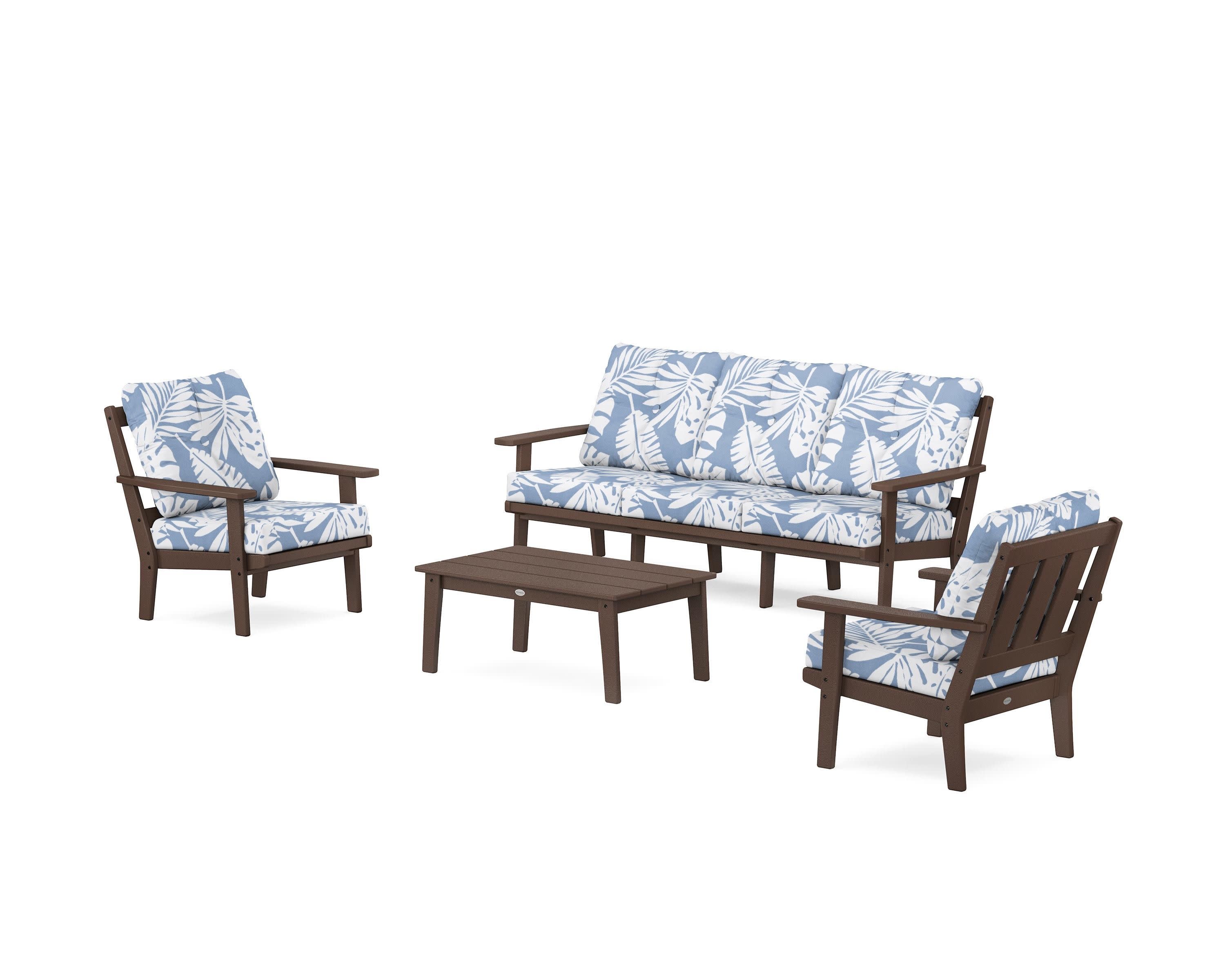 Oxford 4-Piece Deep Seating Set with Sofa in Mahogany / Leaf Sky Blue