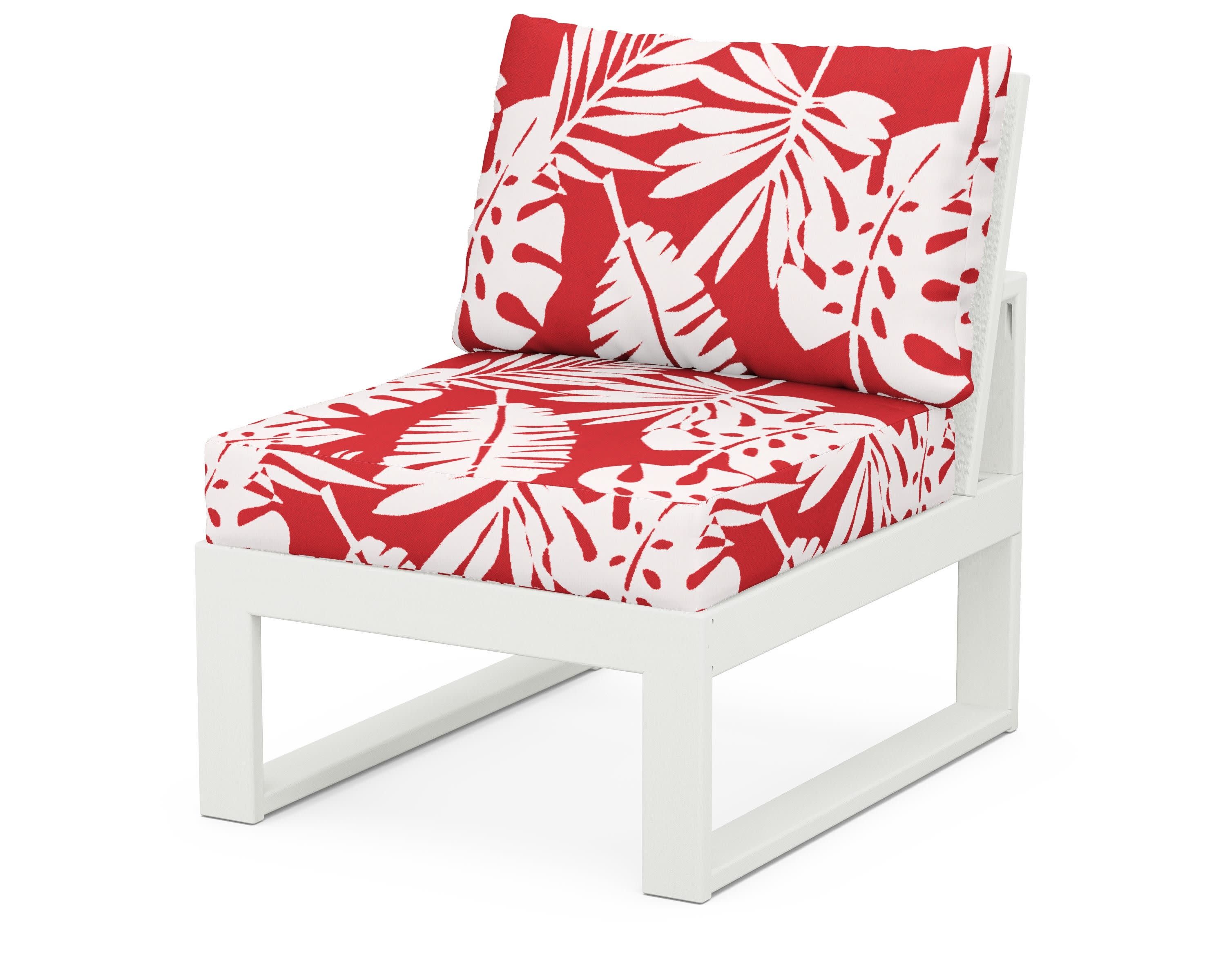 Modular Armless Chair in Vintage White / Leaf Crimson