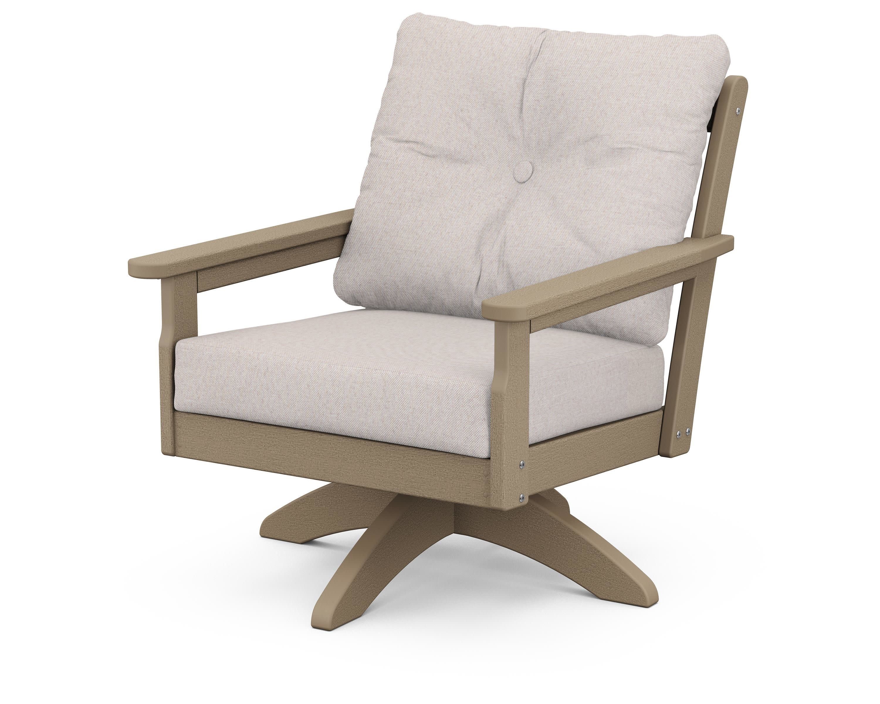 Vineyard Deep Seating Swivel Chair in Vintage Sahara / Dune Burlap