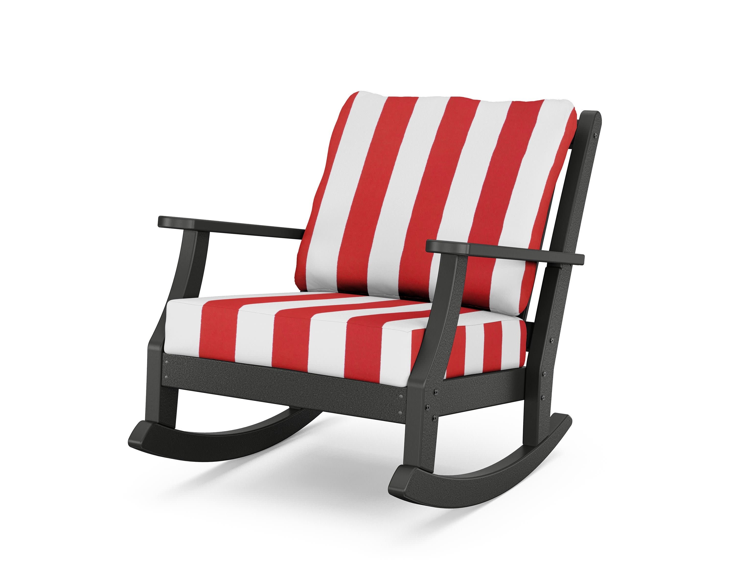 Wovendale Deep Seating Rocking Chair in Black / Cabana Stripe Crimson