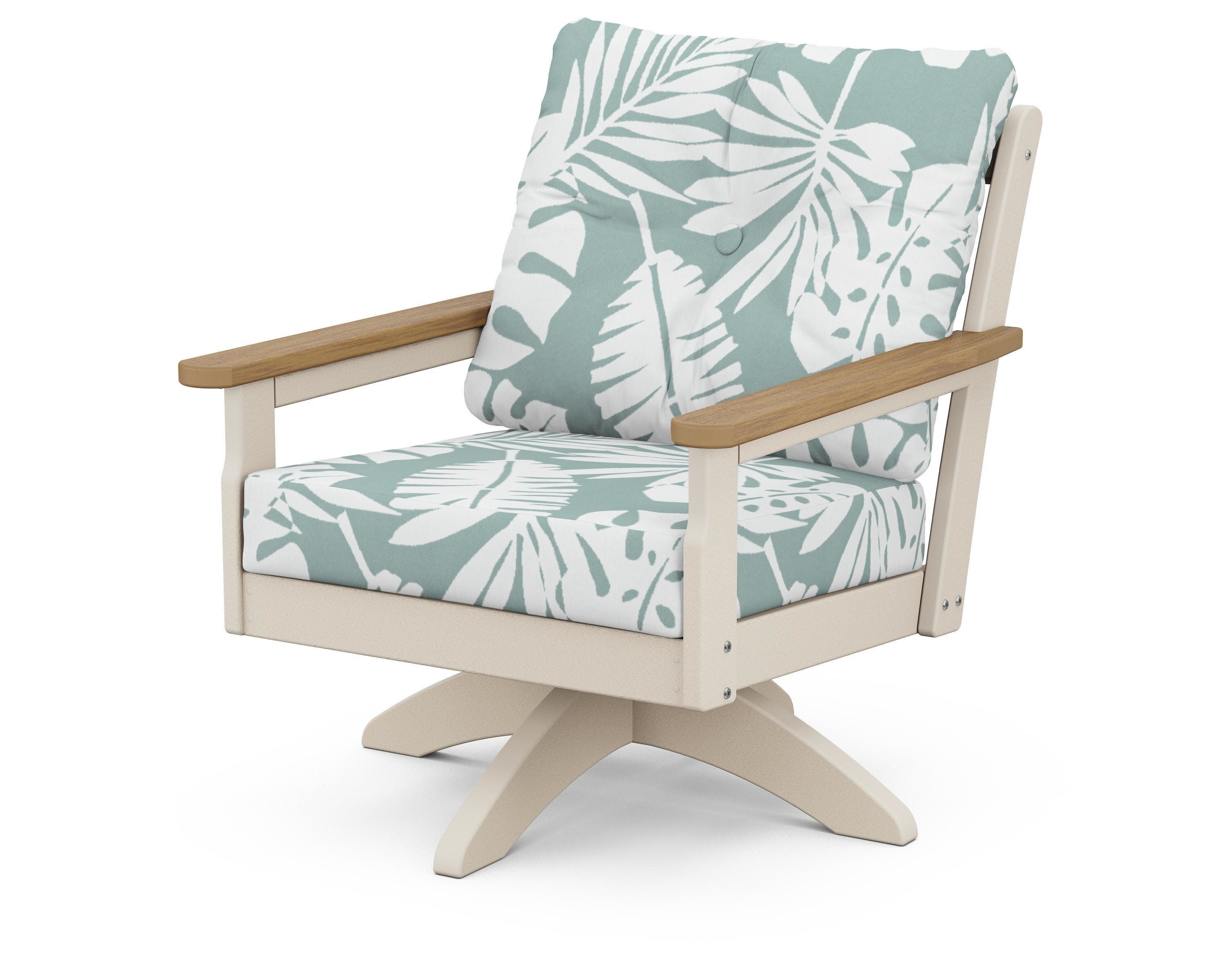 Vineyard Deep Seating Swivel Chair in Sand / Natural / Leaf Glacier Spa