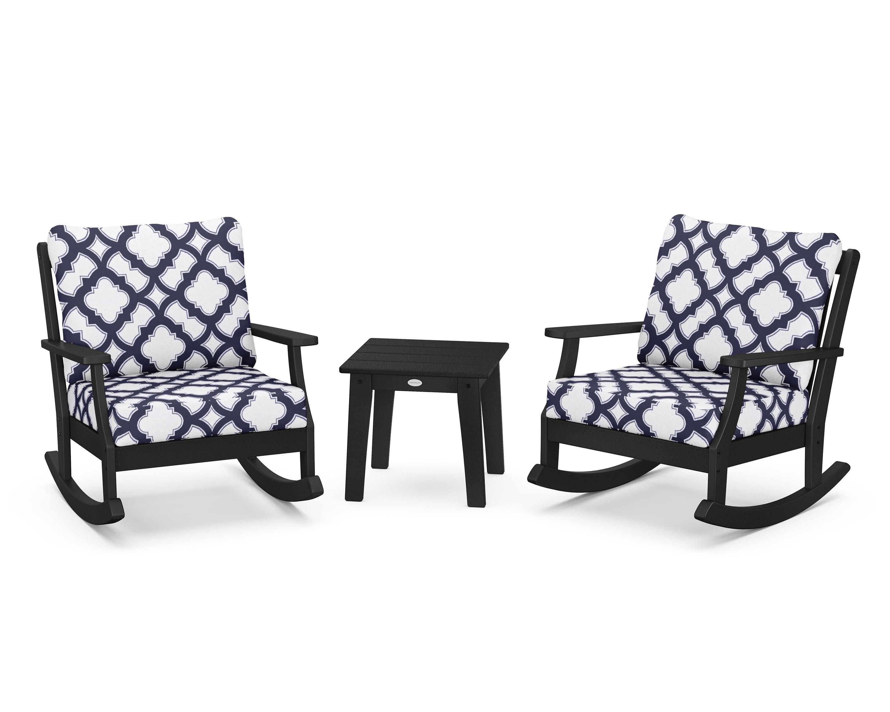 Braxton 3-Piece Deep Seating Rocker Set in Black / Trellis Navy