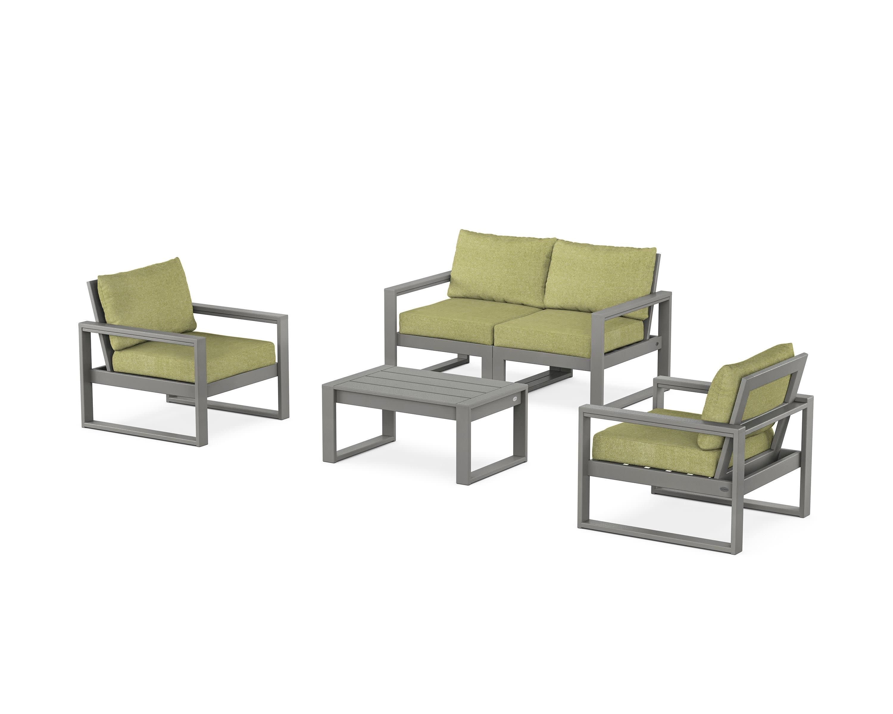 EDGE Sectional 4-Piece Deep Seating Set with Loveseat in Slate Grey / Chartreuse Boucle