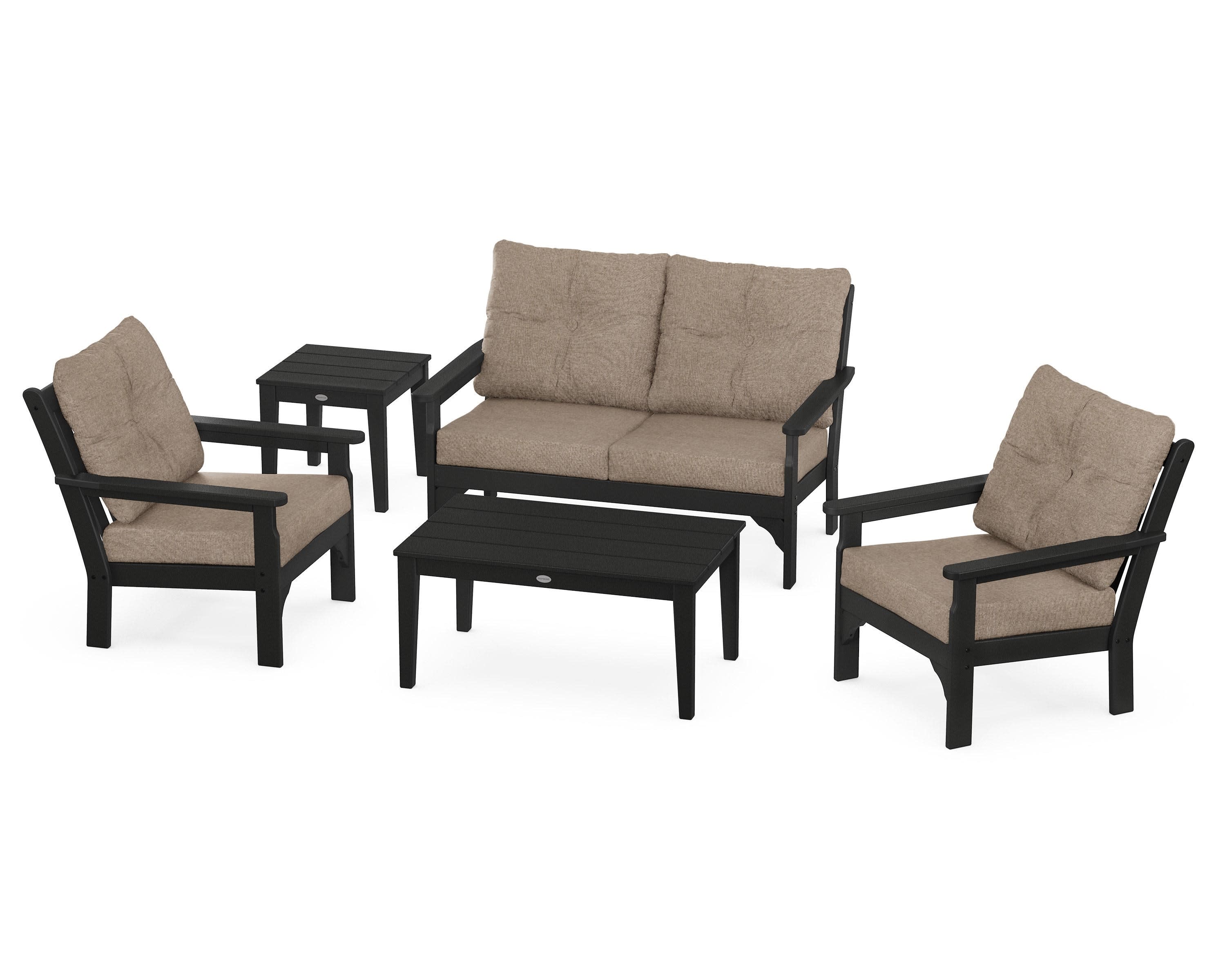 Vineyard 5-Piece Deep Seating Set in Black / Spiced Burlap