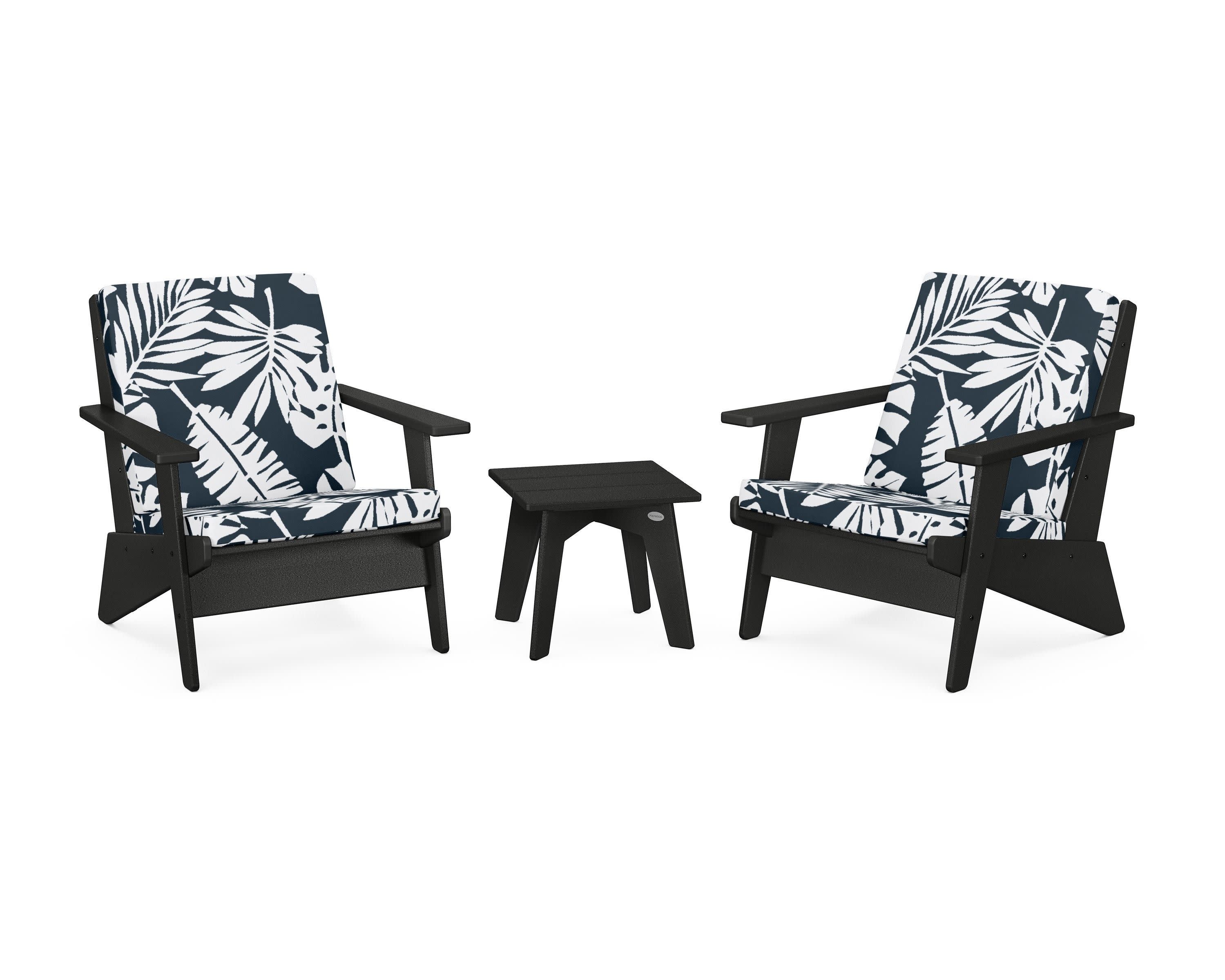Riviera Modern Lounge 3-Piece Set in Black / Leaf Marine Indigo