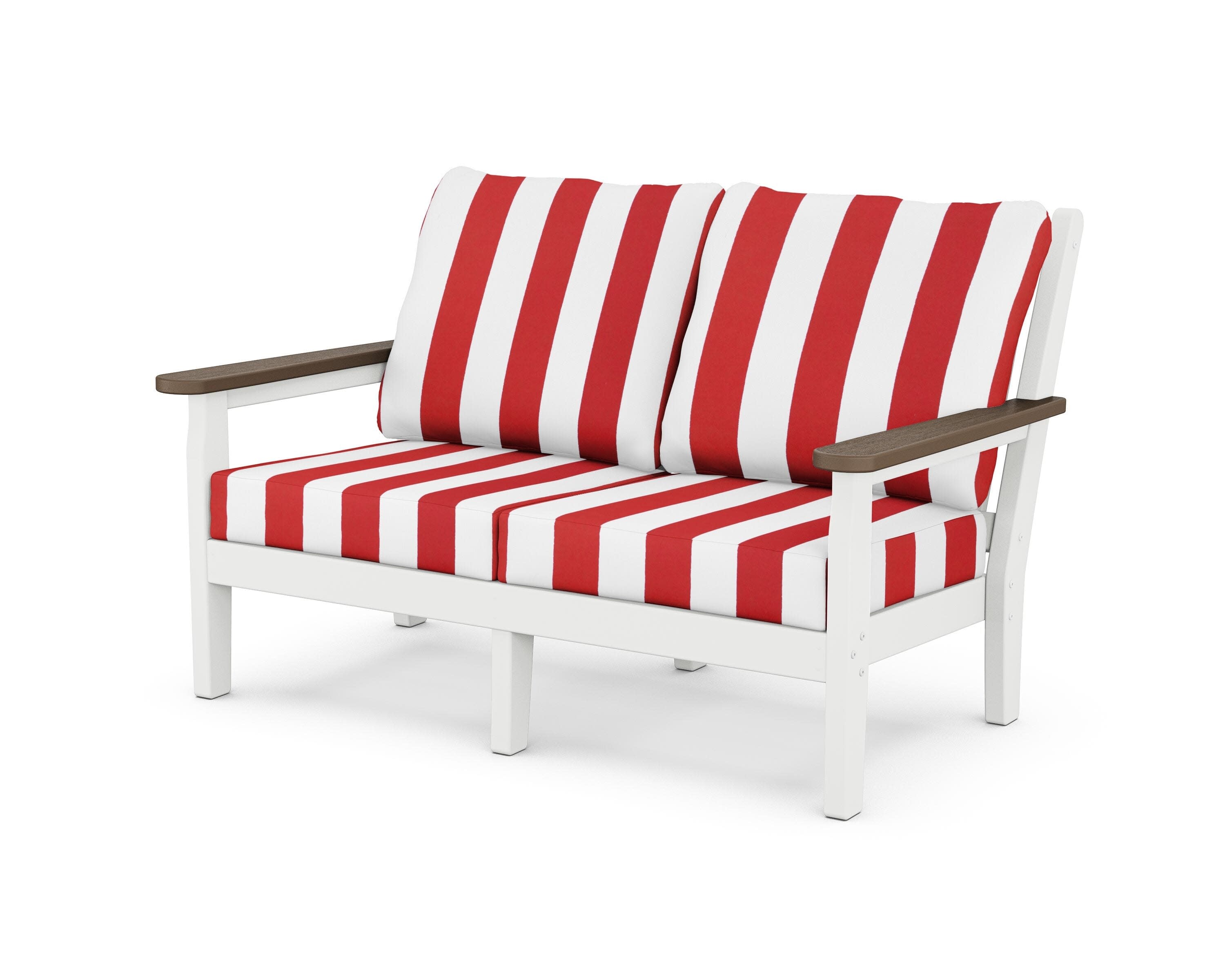 Chippendale Deep Seating Loveseat in White / Kona / Cabana Stripe Crimson