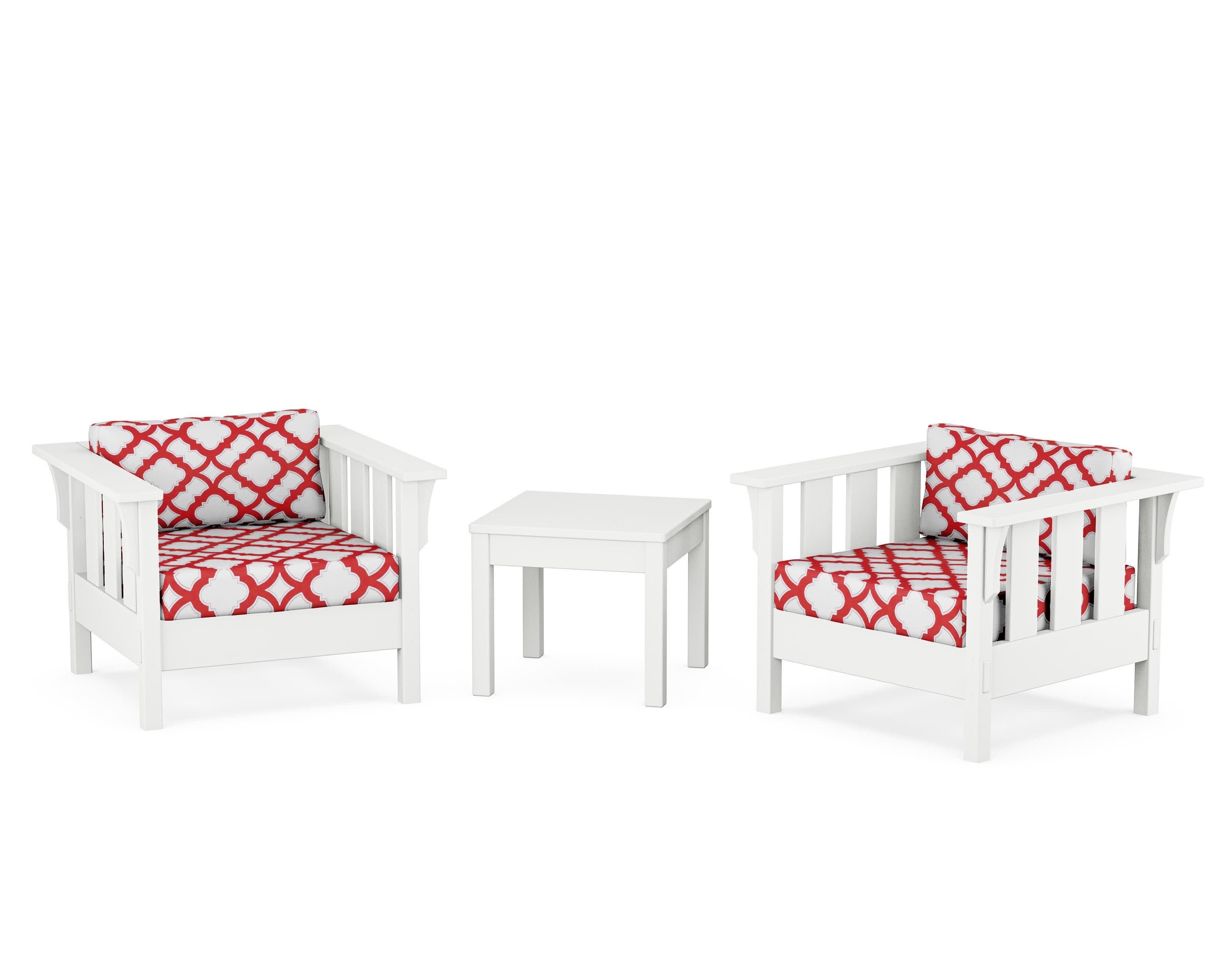 Acadia 3-Piece Deep Seating Set in White / Trellis Crimson