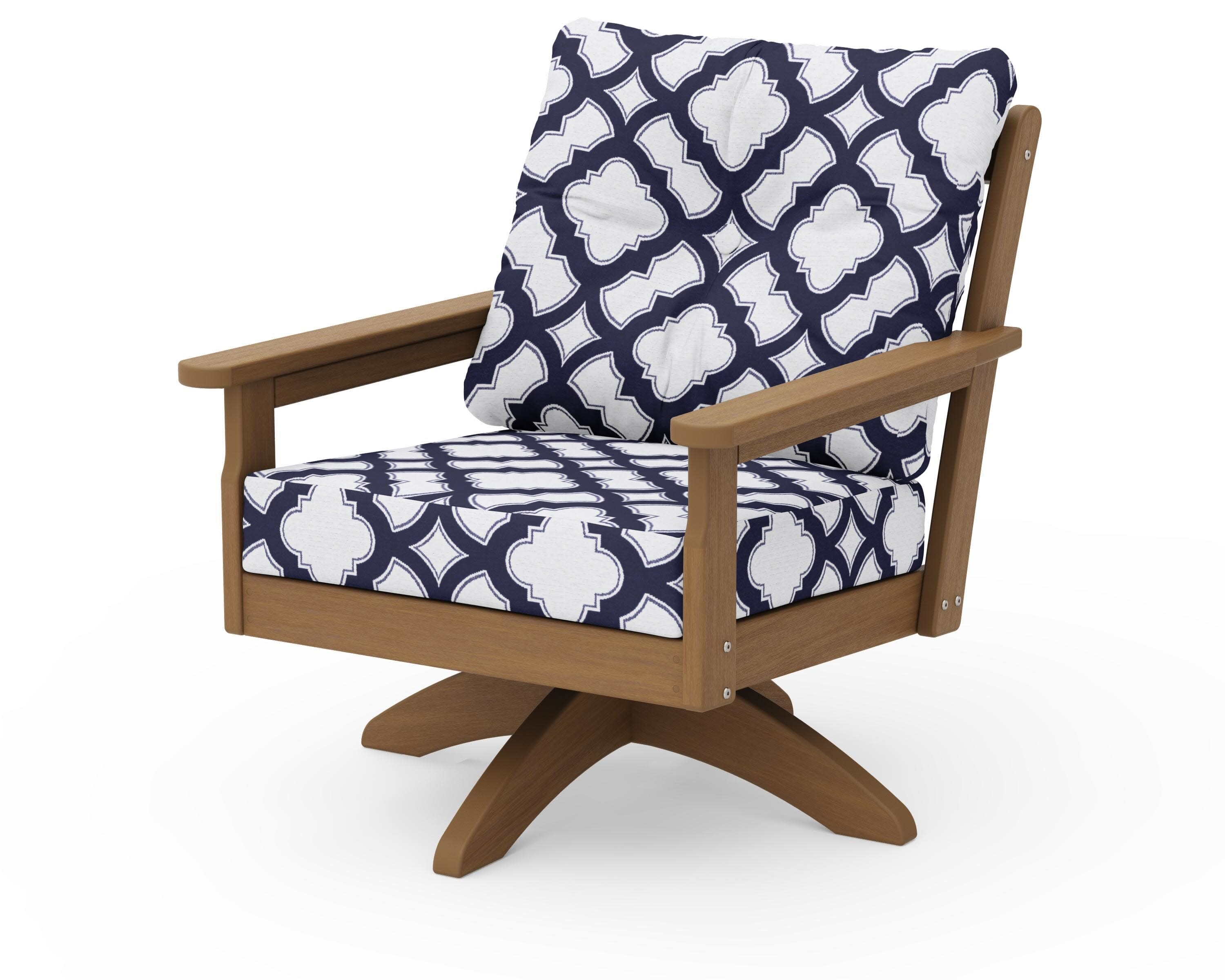 Vineyard Deep Seating Swivel Chair in Natural / Trellis Navy