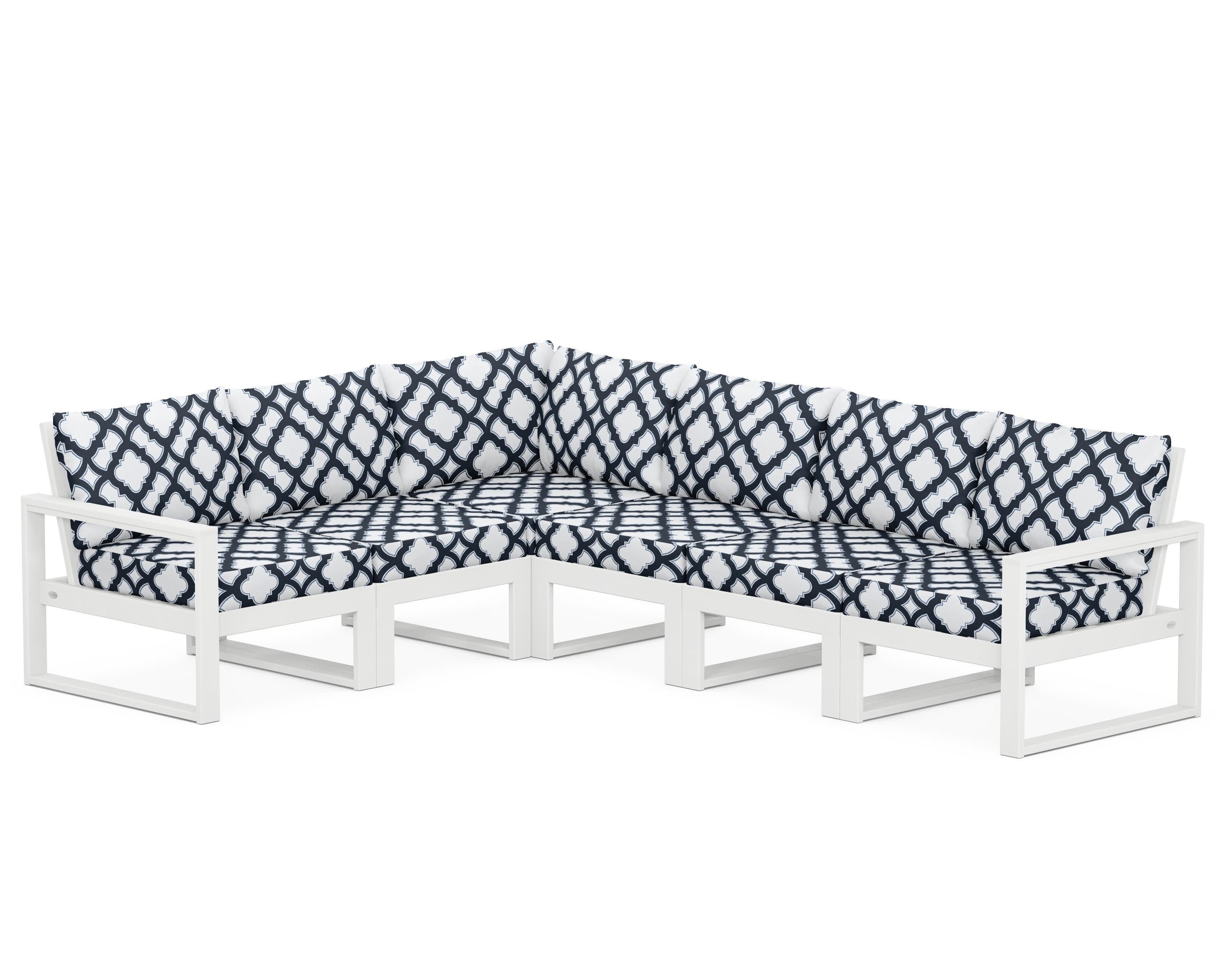 EDGE 6-Piece Modular Deep Seating Set in White / Trellis Marine Indigo