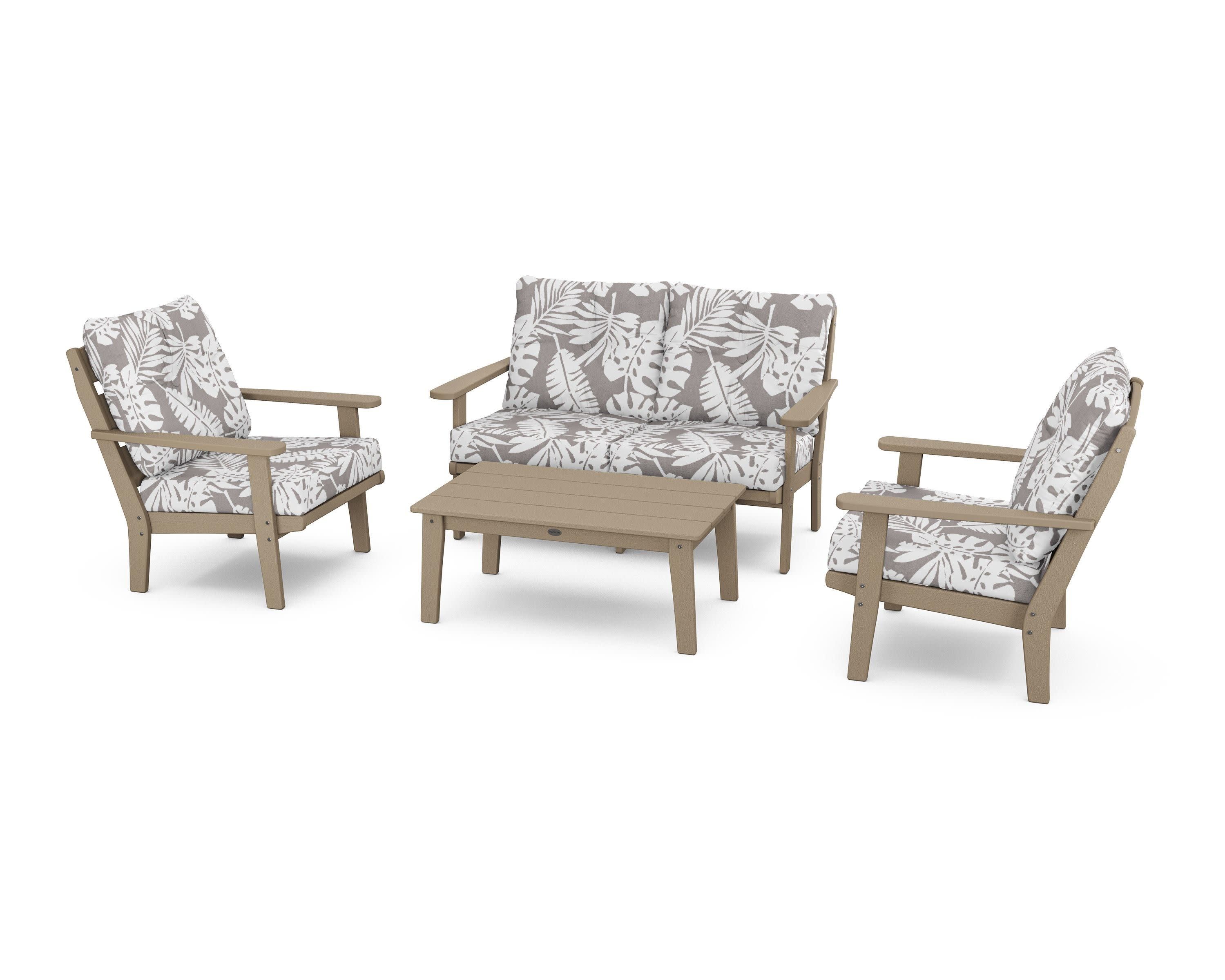 Lakeside 4-Piece Deep Seating Set in Vintage Sahara / Leaf Grey Mist