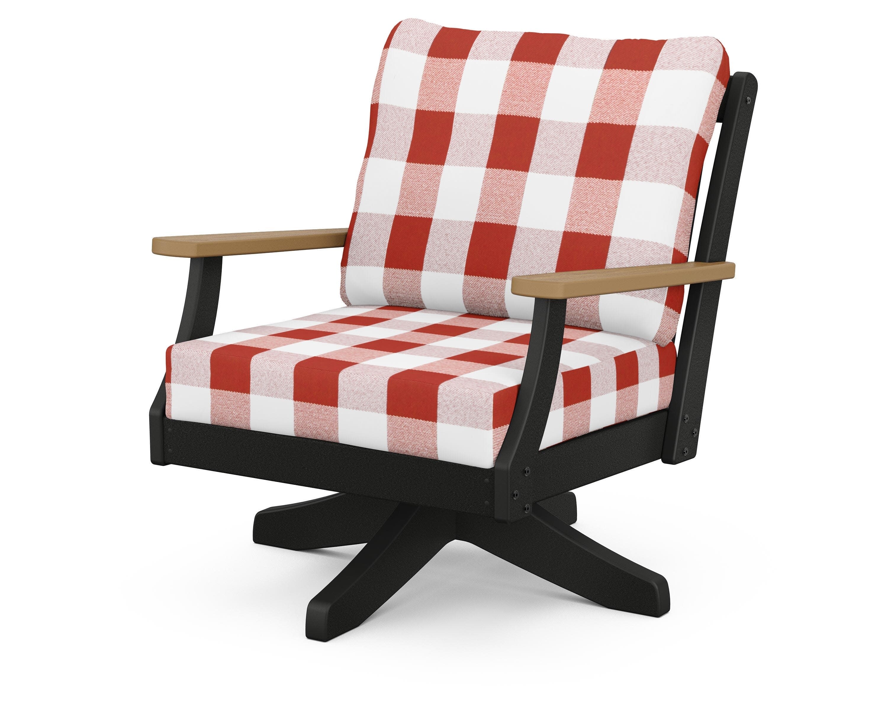 Braxton Deep Seating Swivel Chair in Black / Natural / Buffalo Plaid Crimson