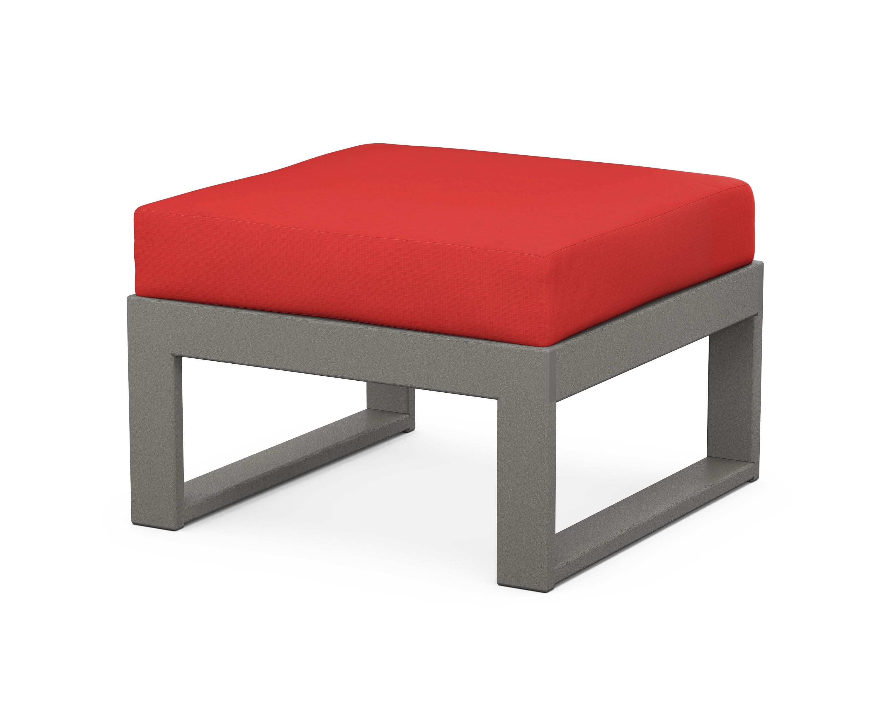 Modular Ottoman - Modern in Slate Grey / Crimson Linen