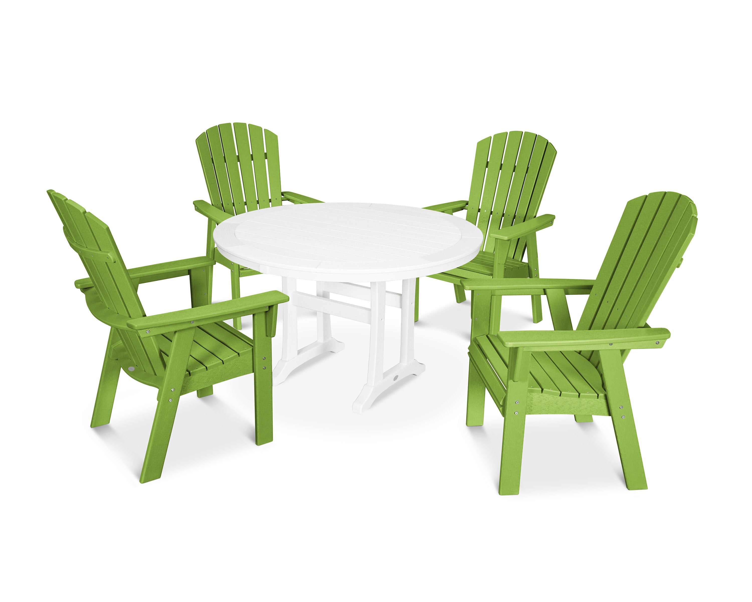 Nautical Curveback Adirondack 5-Piece Round Dining Set with Trestle Legs in Lime / White