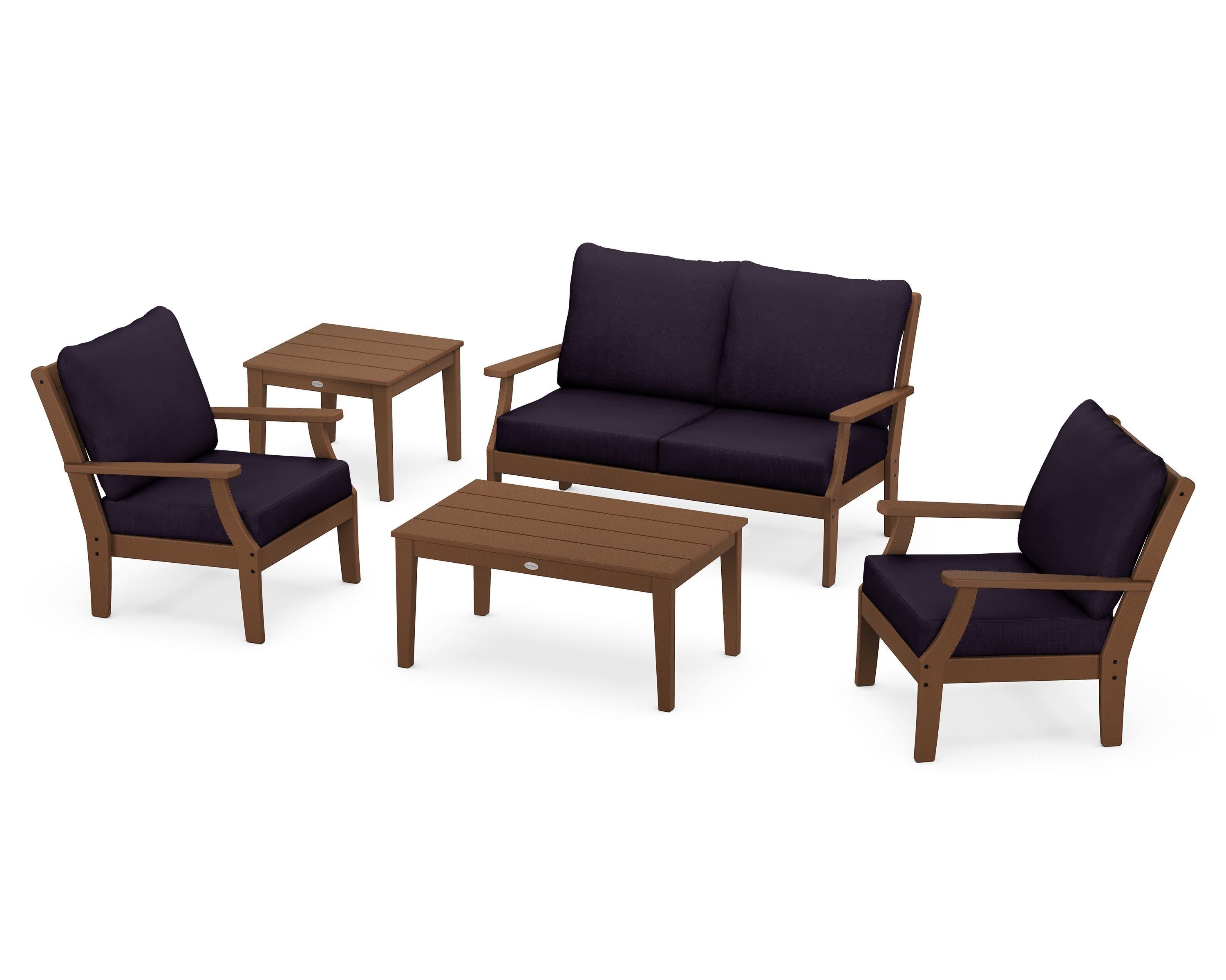 Braxton 5-Piece Deep Seating Set in Teak / Navy Linen