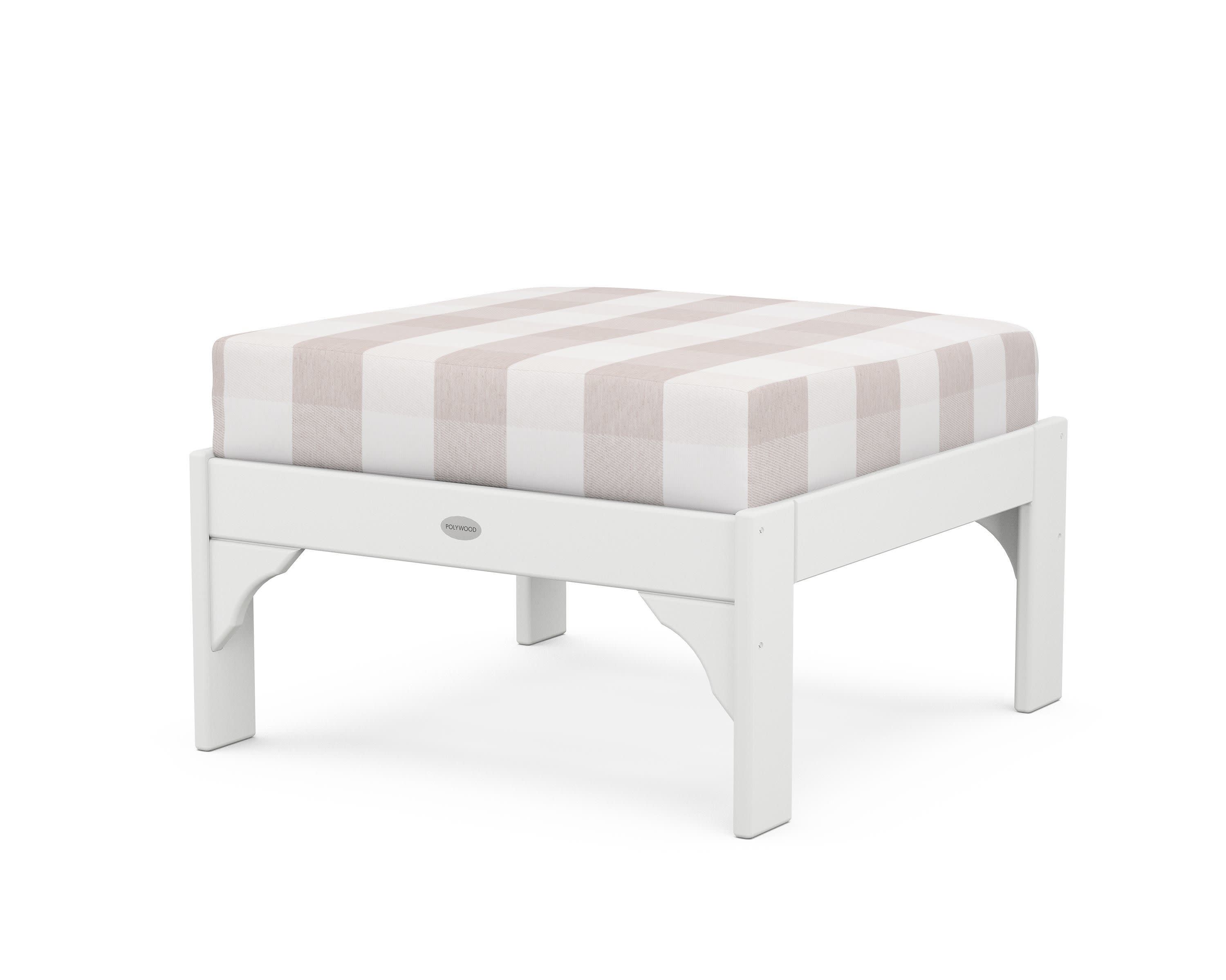 Vineyard Deep Seating Ottoman in White / Buffalo Plaid Dune Burlap