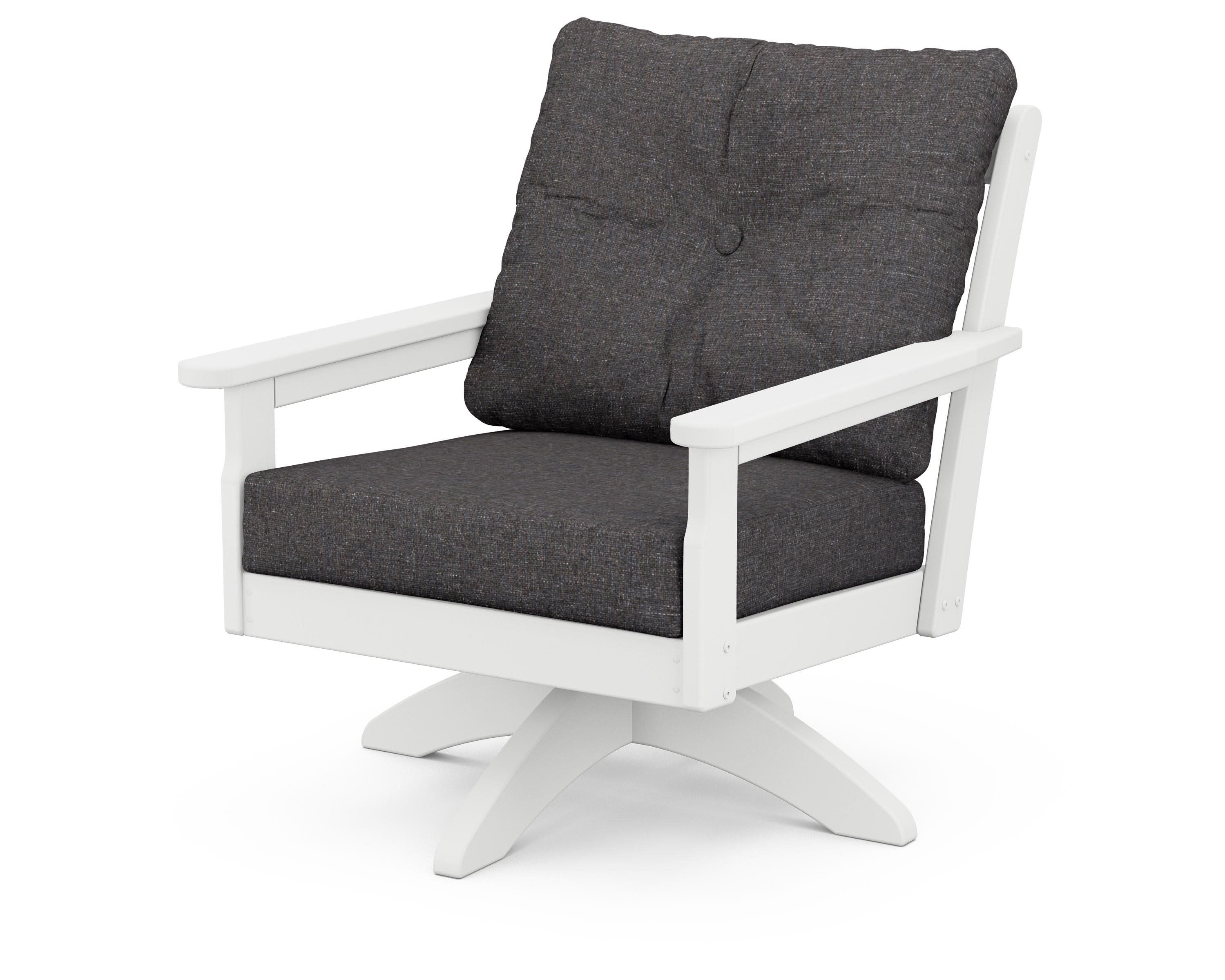 Vineyard Deep Seating Swivel Chair in White / Ash Charcoal