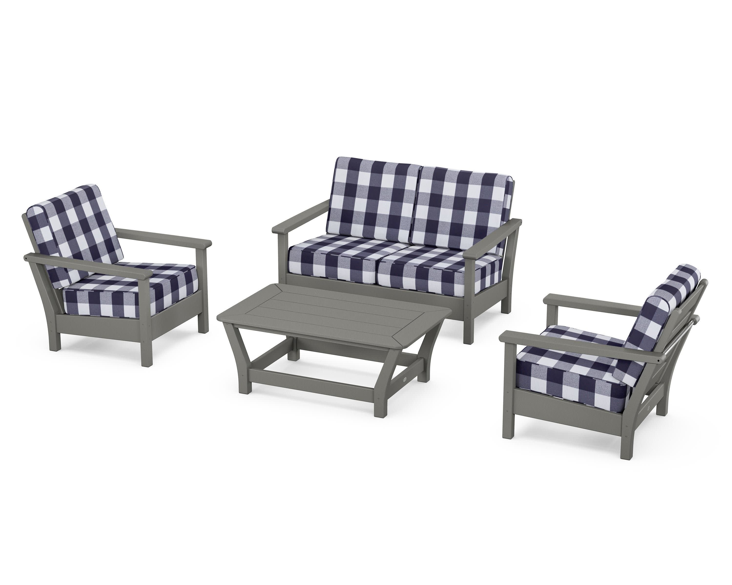 Harbour 4-Piece Deep Seating Set in Slate Grey / Buffalo Plaid Navy