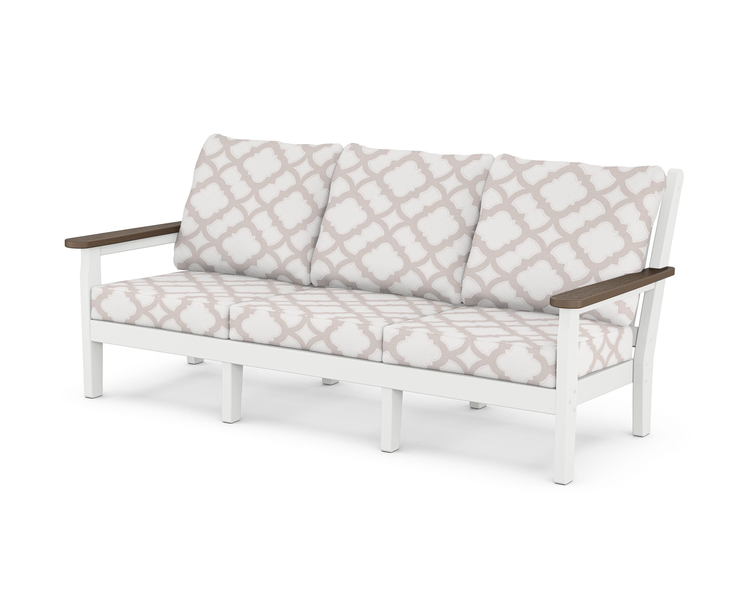 Chippendale Deep Seating Sofa in White / Kona / Trellis Dune Burlap