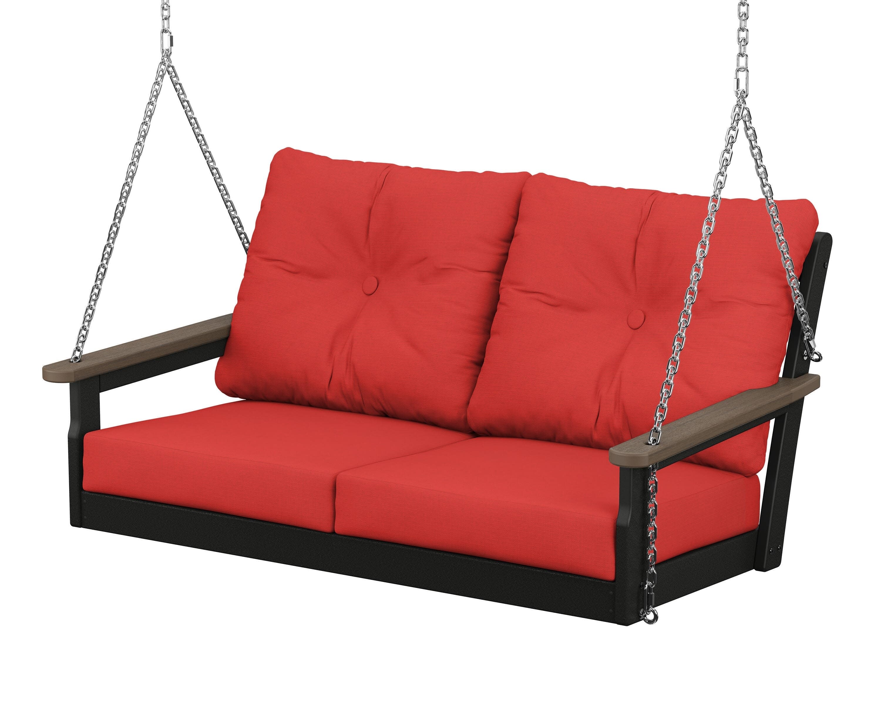 Vineyard Deep Seating Swing in Black / Kona / Crimson Linen