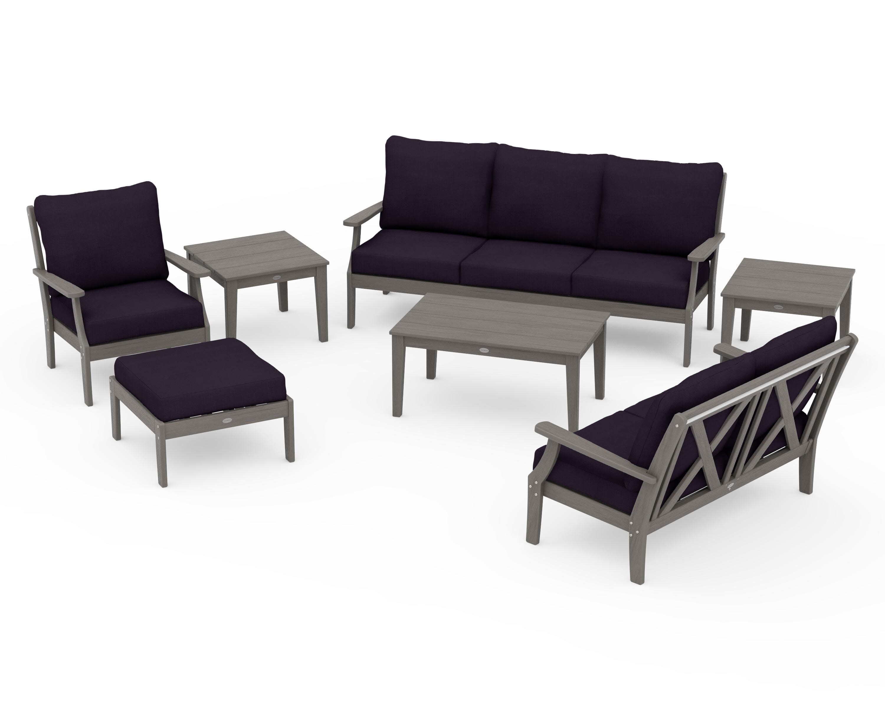 Braxton 7-Piece Deep Seating Set in Driftwood / Navy Linen