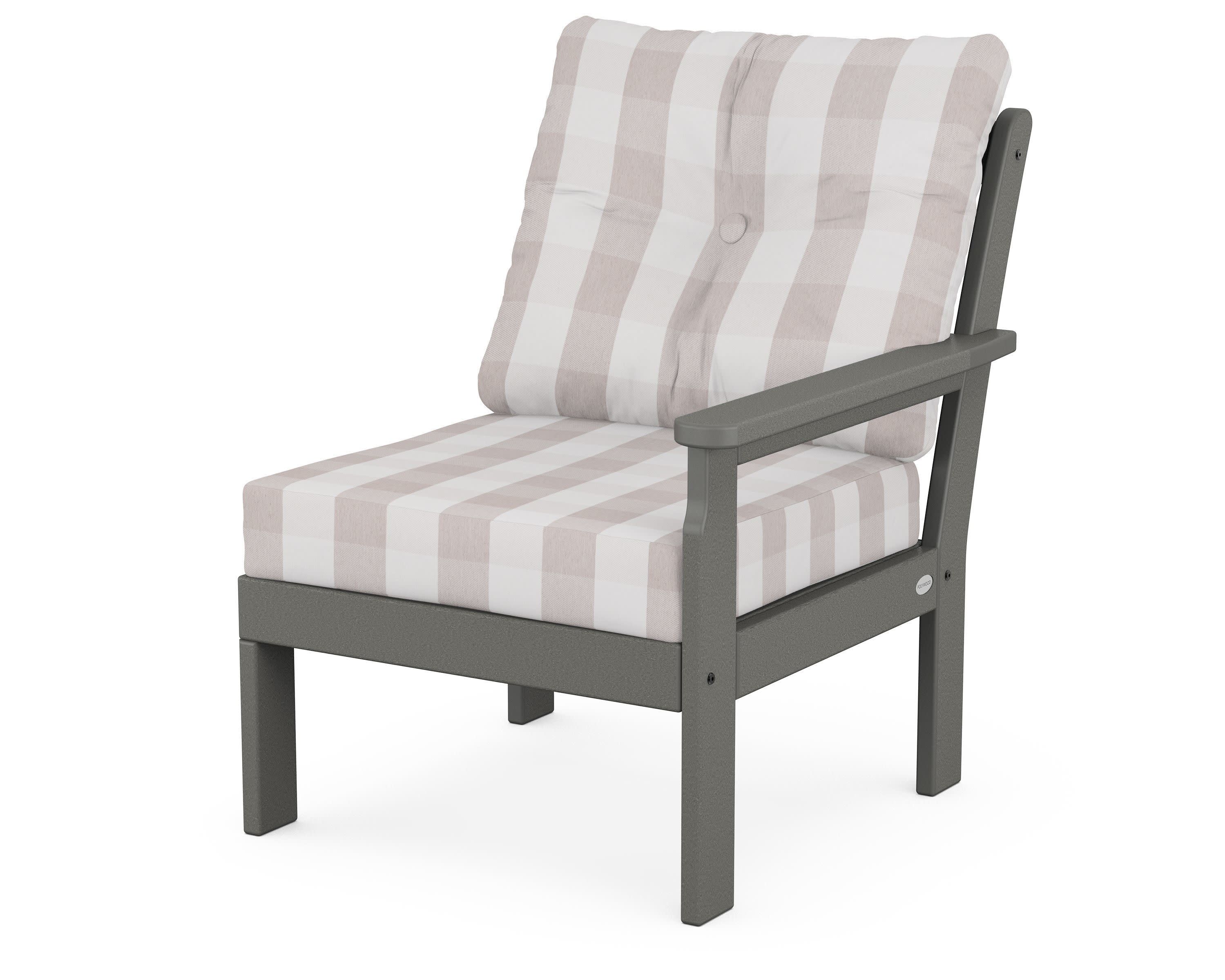 Vineyard Modular Right Arm Chair in Slate Grey / Buffalo Plaid Dune Burlap