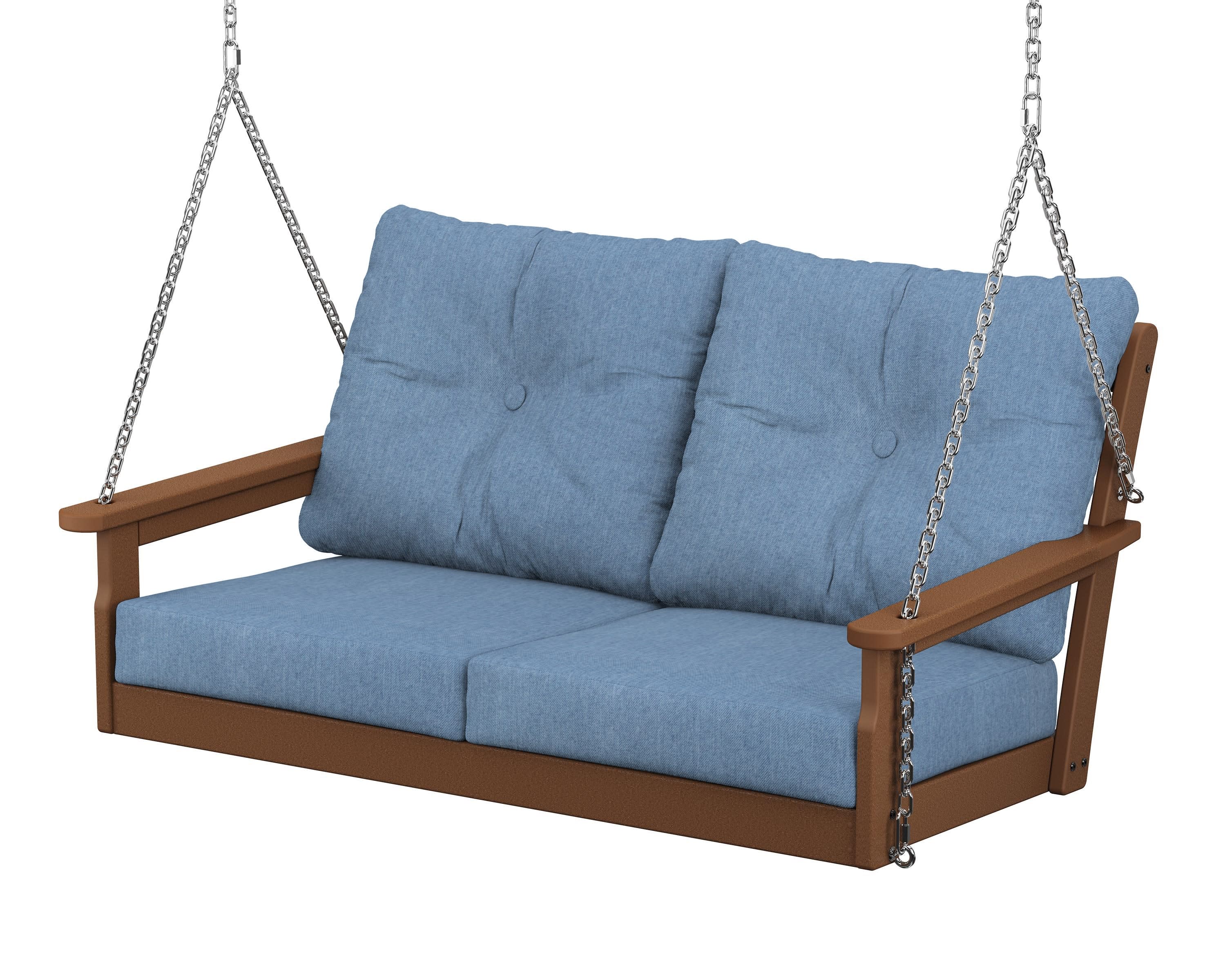 Vineyard Deep Seating Swing in Teak / Sky Blue