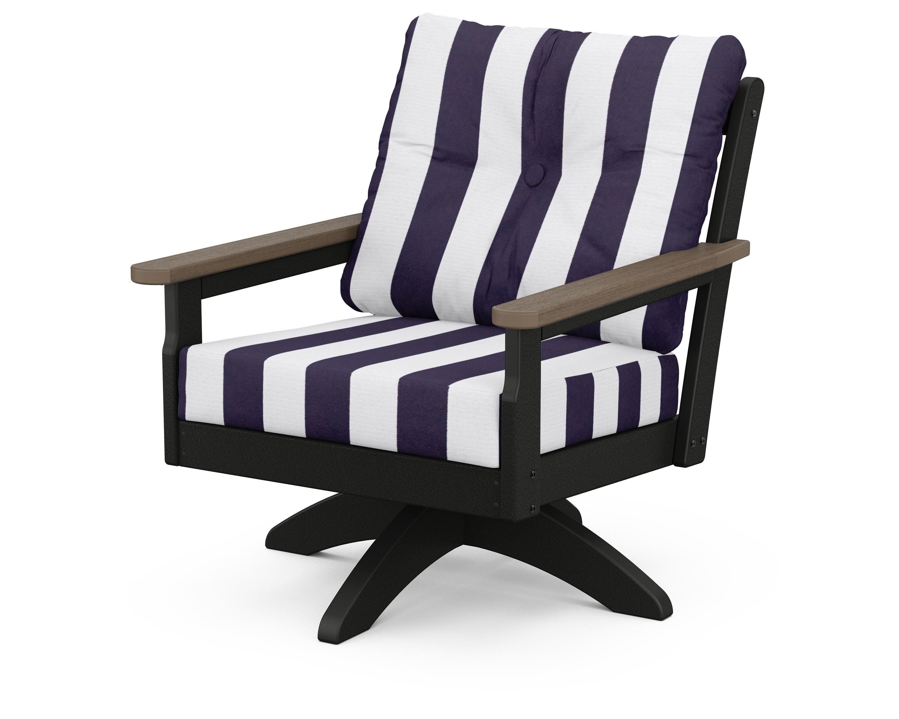 Vineyard Deep Seating Swivel Chair in Black / Kona / Cabana Stripe Navy